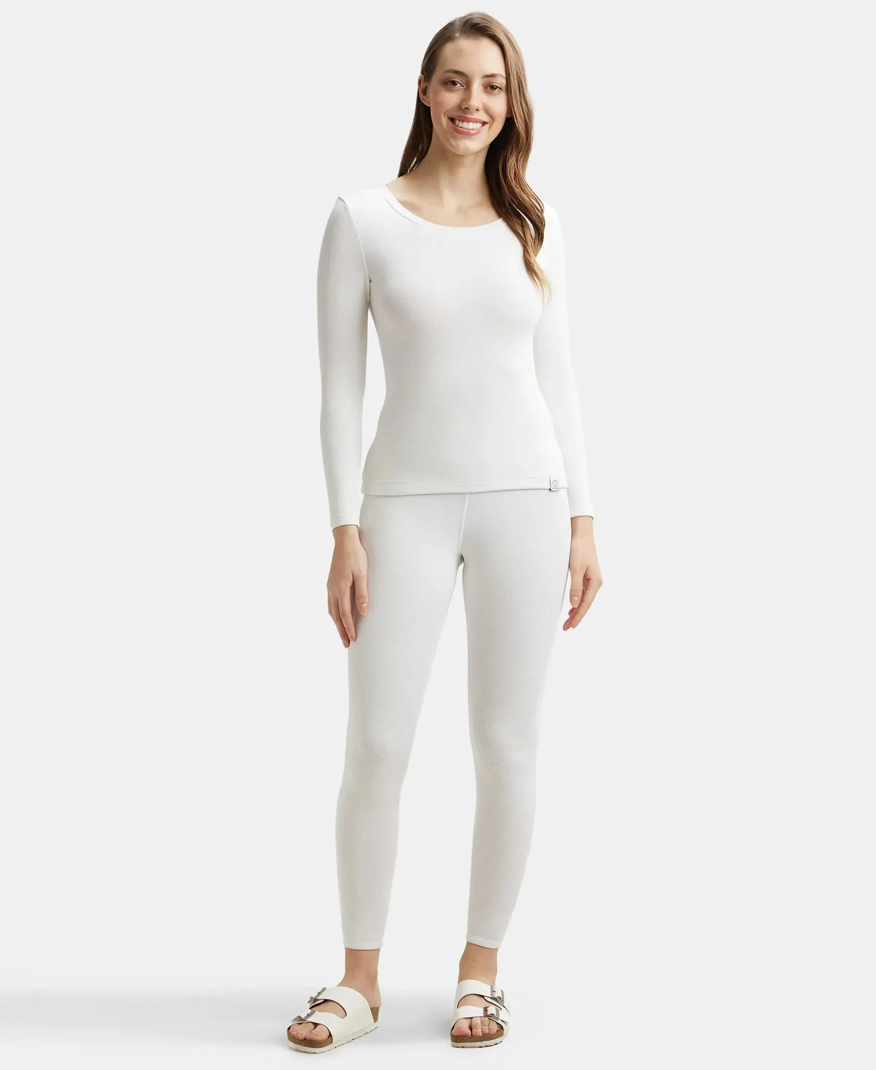 Soft Touch Microfiber Elastane Stretch Fleece Fabric Full Sleeve Thermal Top with StayWarm Technology - Light Bright White