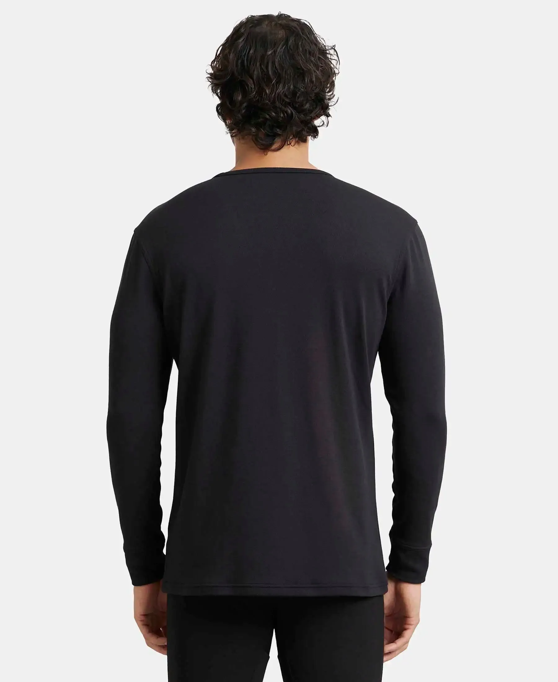 Soft Touch Microfiber Elastane Stretch Fleece Fabric Full Sleeve Thermal Undershirt with StayWarm Technology - Black