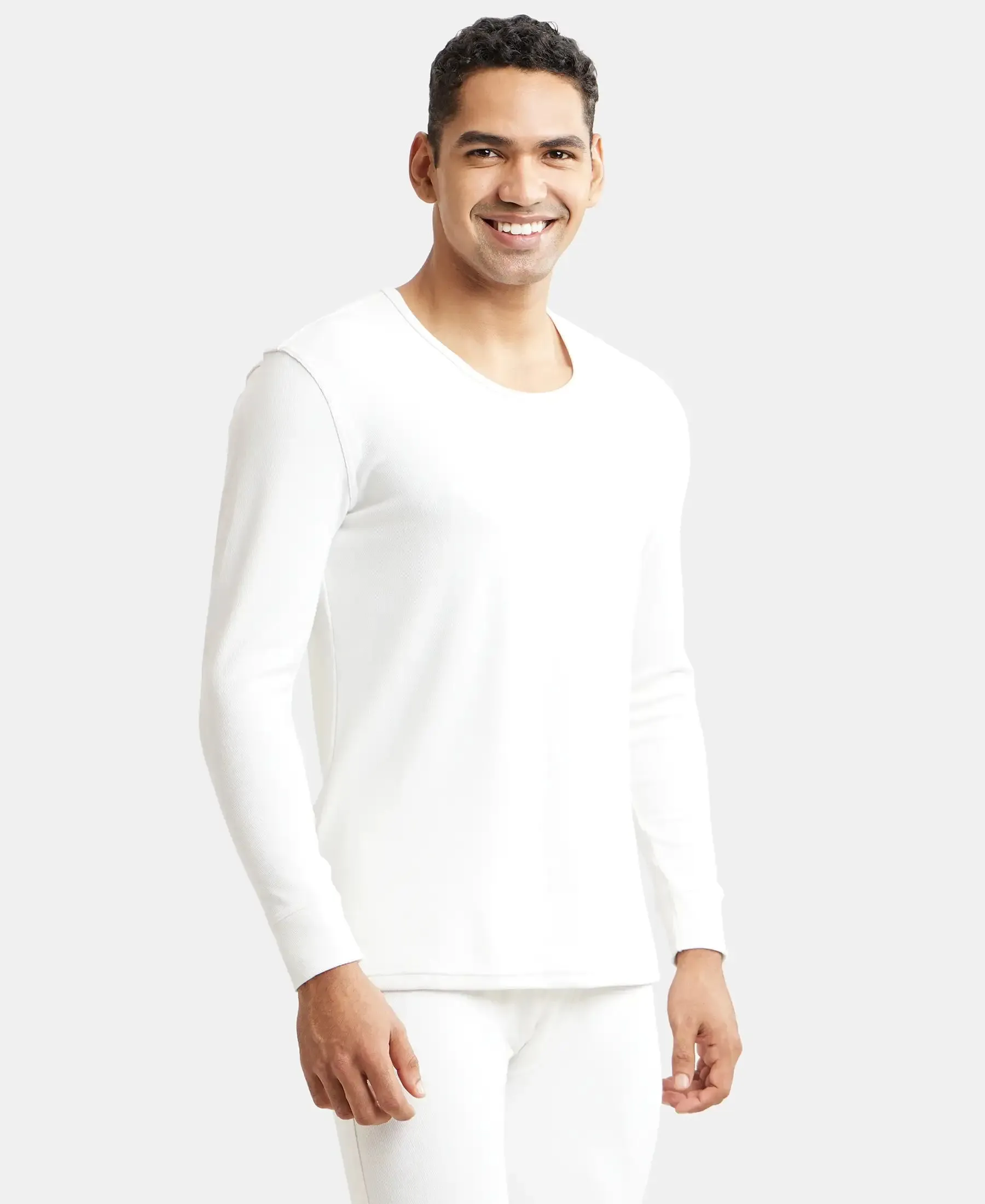 Soft Touch Microfiber Elastane Stretch Fleece Fabric Full Sleeve Thermal Undershirt with StayWarm Technology - Light Bright White