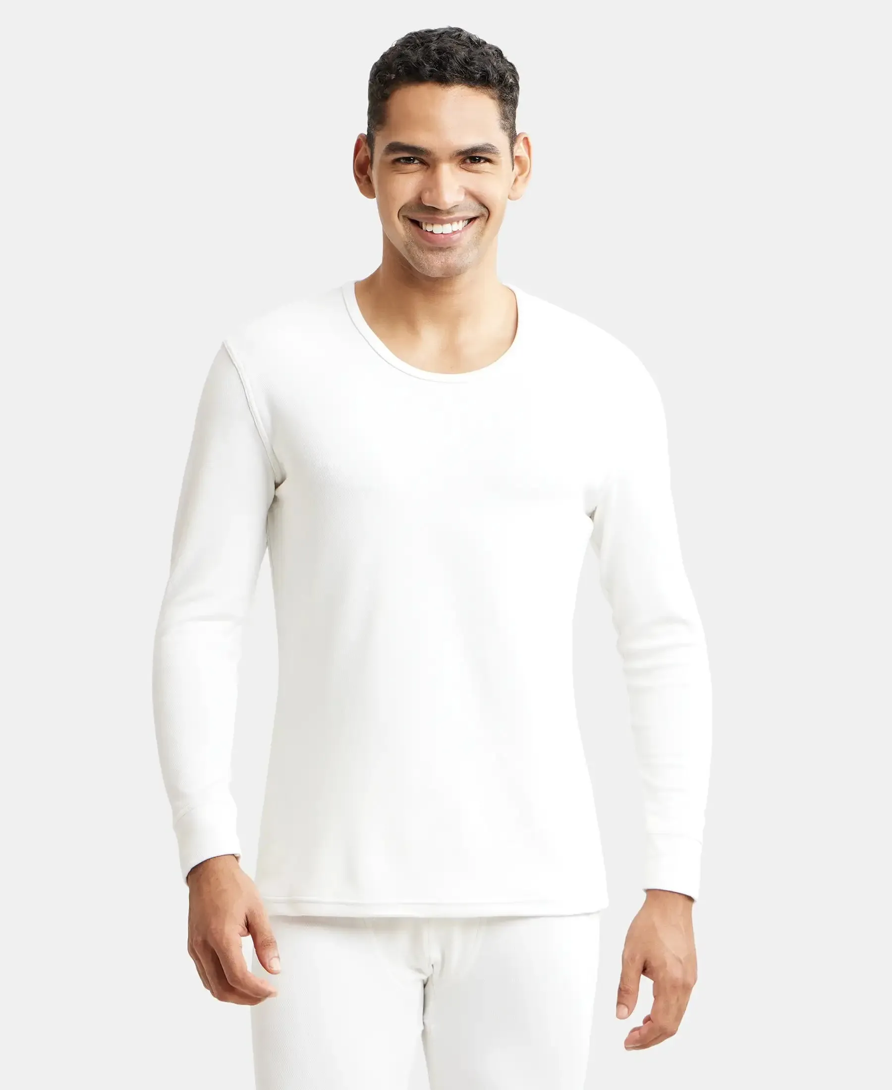 Soft Touch Microfiber Elastane Stretch Fleece Fabric Full Sleeve Thermal Undershirt with StayWarm Technology - Light Bright White