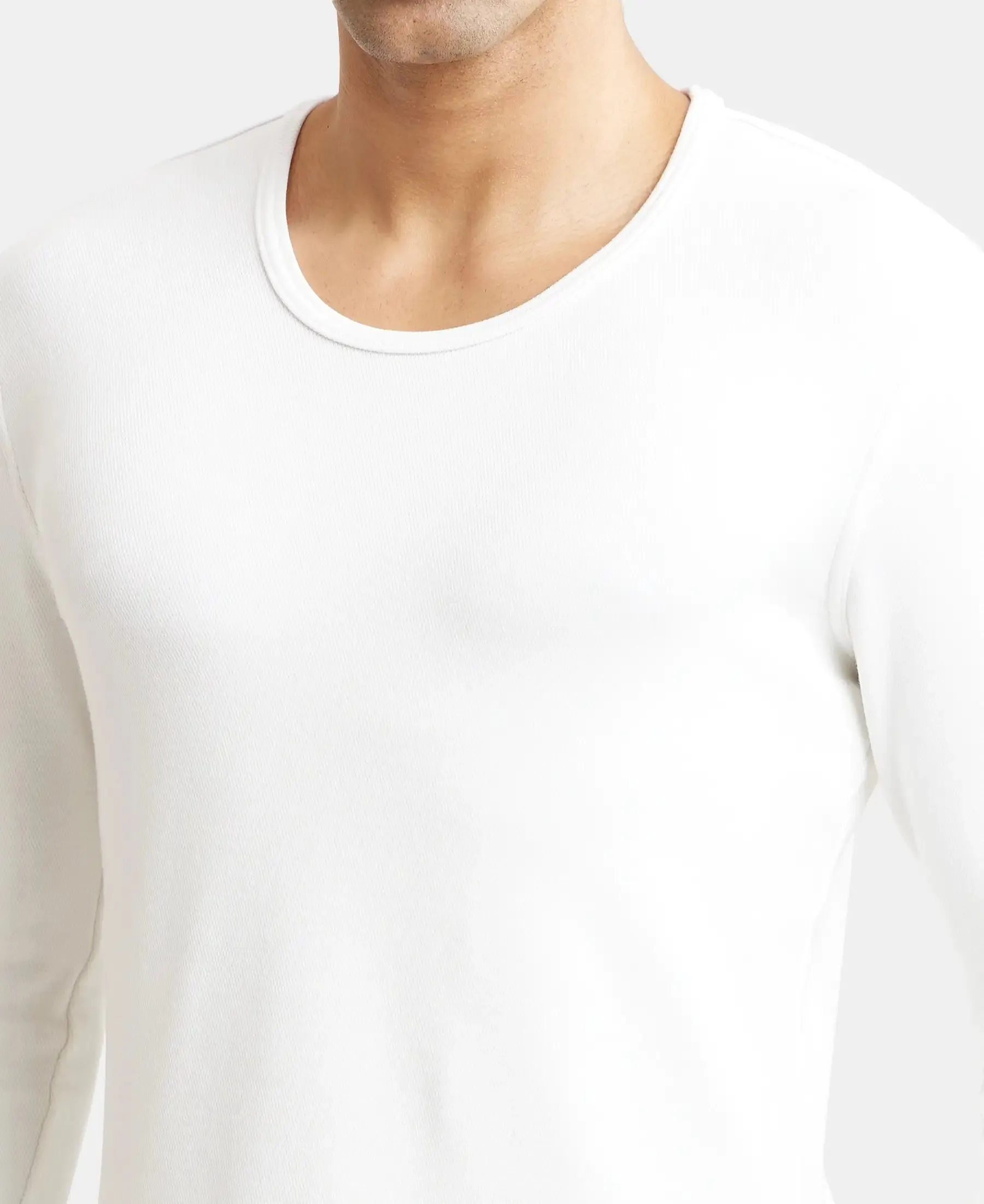 Soft Touch Microfiber Elastane Stretch Fleece Fabric Full Sleeve Thermal Undershirt with StayWarm Technology - Light Bright White