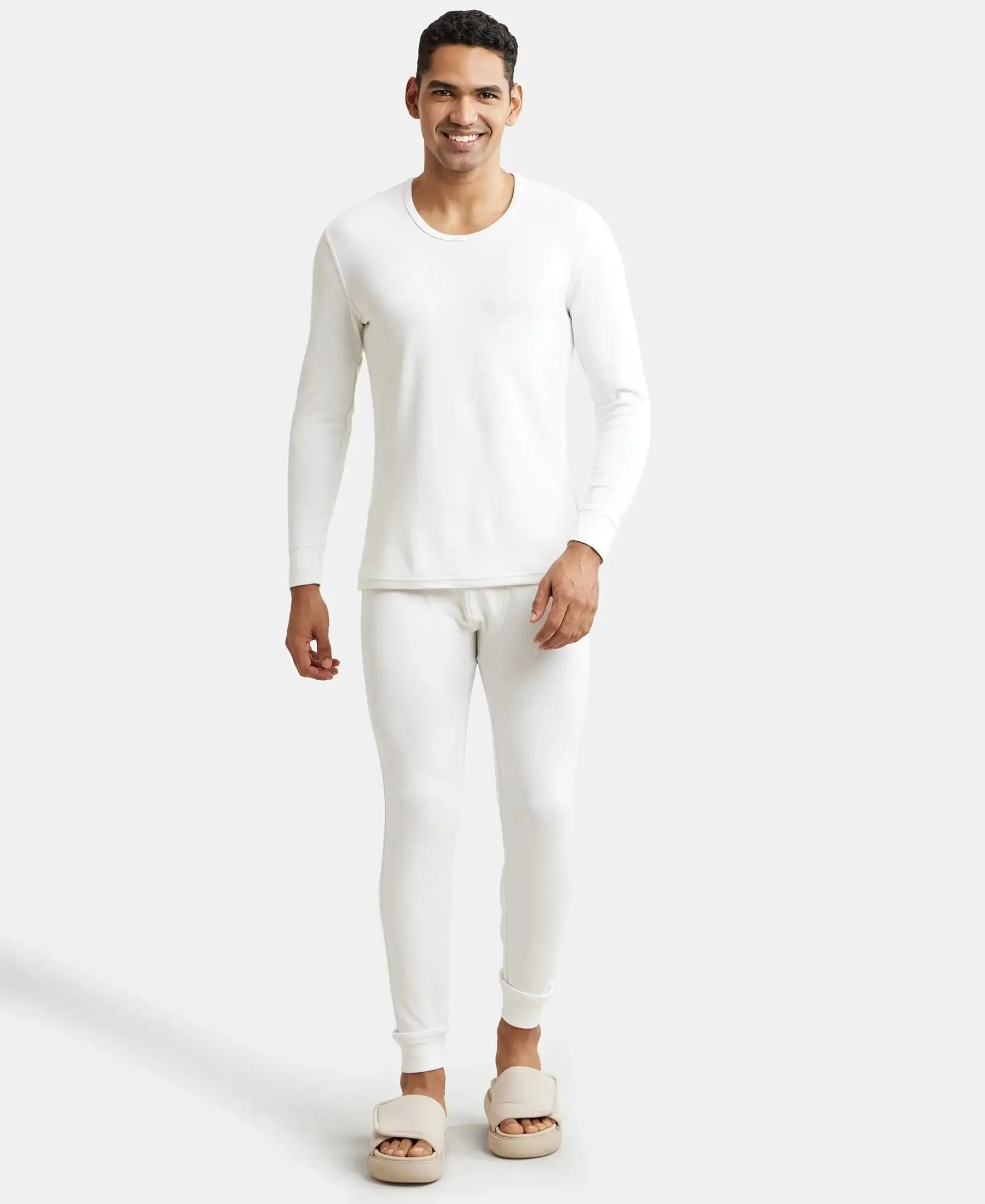 Soft Touch Microfiber Elastane Stretch Fleece Fabric Full Sleeve Thermal Undershirt with StayWarm Technology - Light Bright White