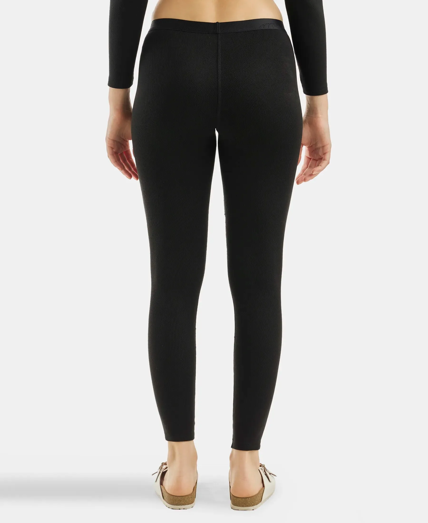 Soft Touch Microfiber Elastane Stretch Fleece Fabric Thermal Leggings with StayWarm Technology - Black