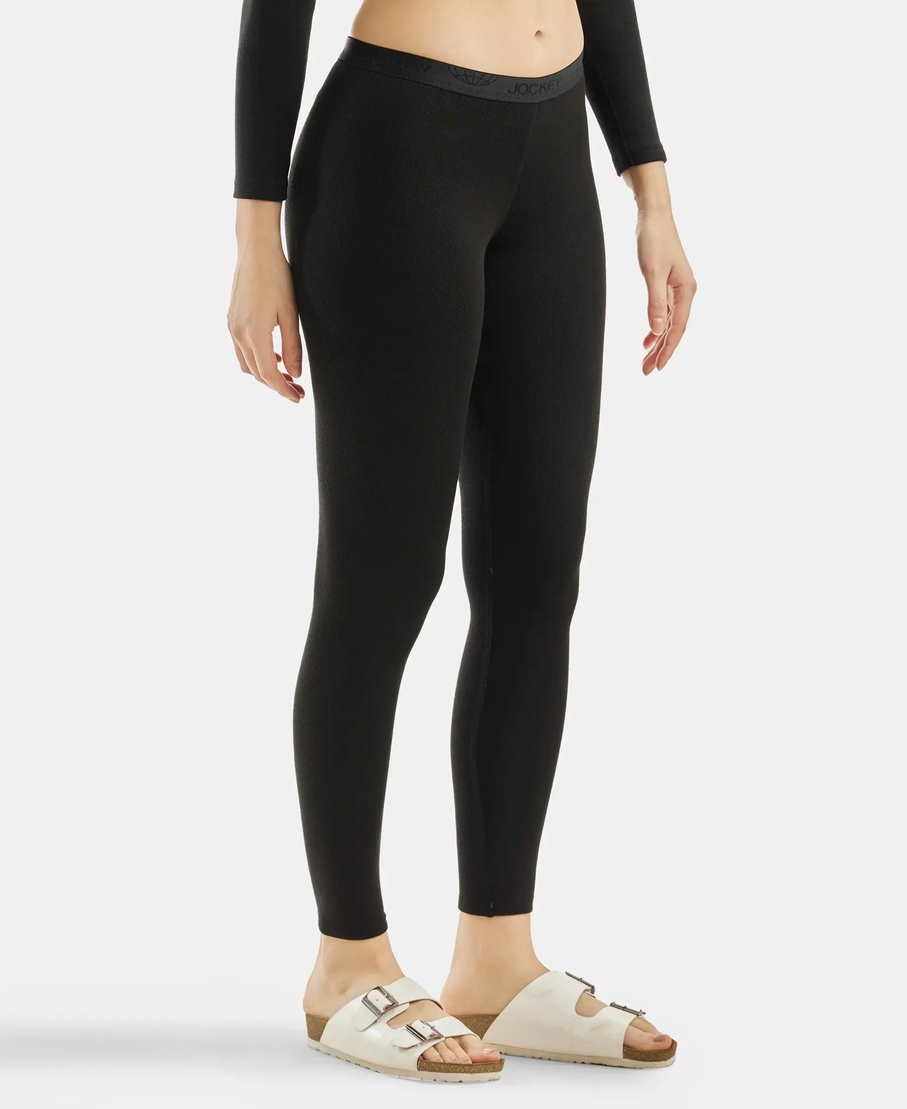 Soft Touch Microfiber Elastane Stretch Fleece Fabric Thermal Leggings with StayWarm Technology - Black