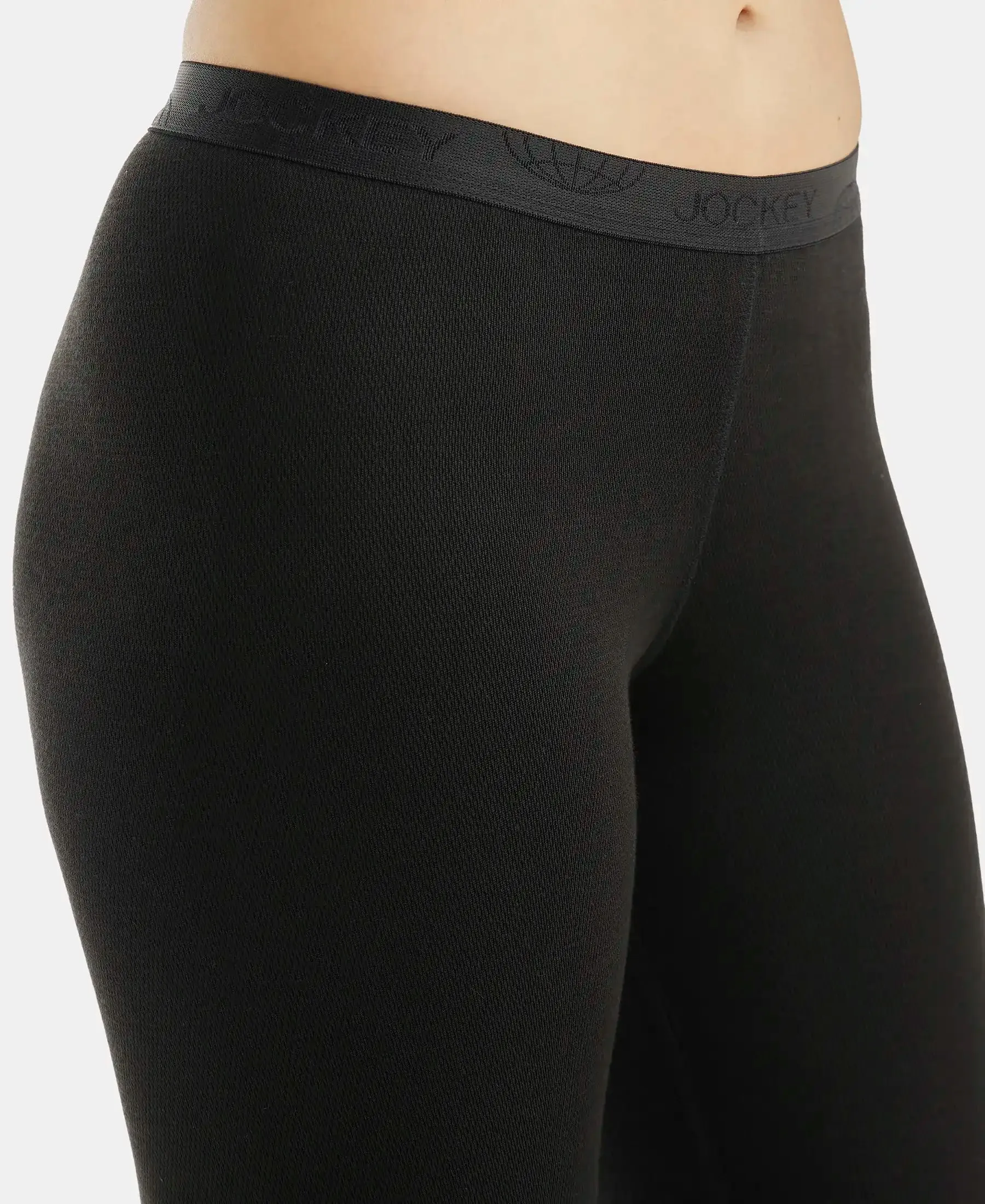 Soft Touch Microfiber Elastane Stretch Fleece Fabric Thermal Leggings with StayWarm Technology - Black