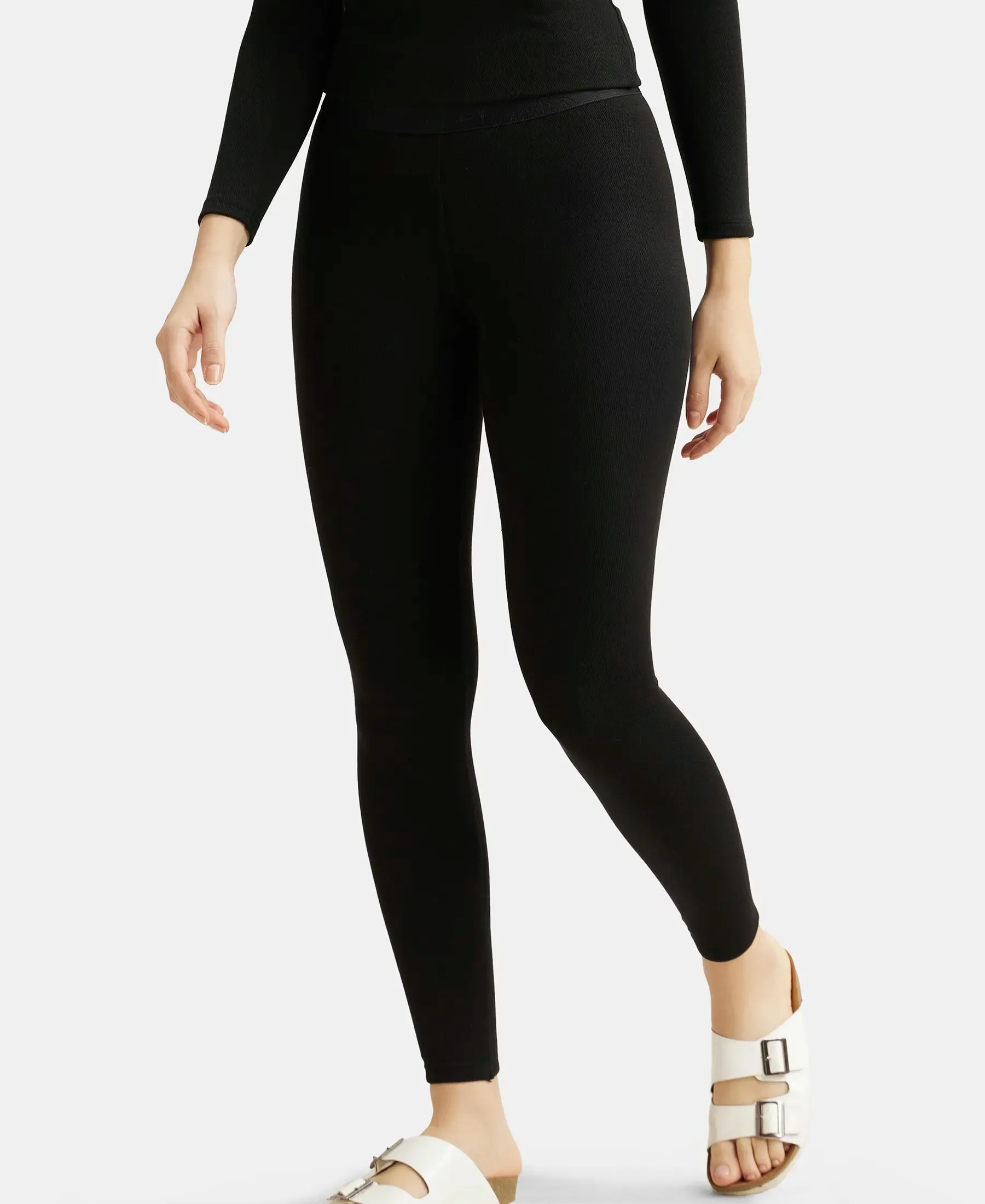 Soft Touch Microfiber Elastane Stretch Fleece Fabric Thermal Leggings with StayWarm Technology - Black