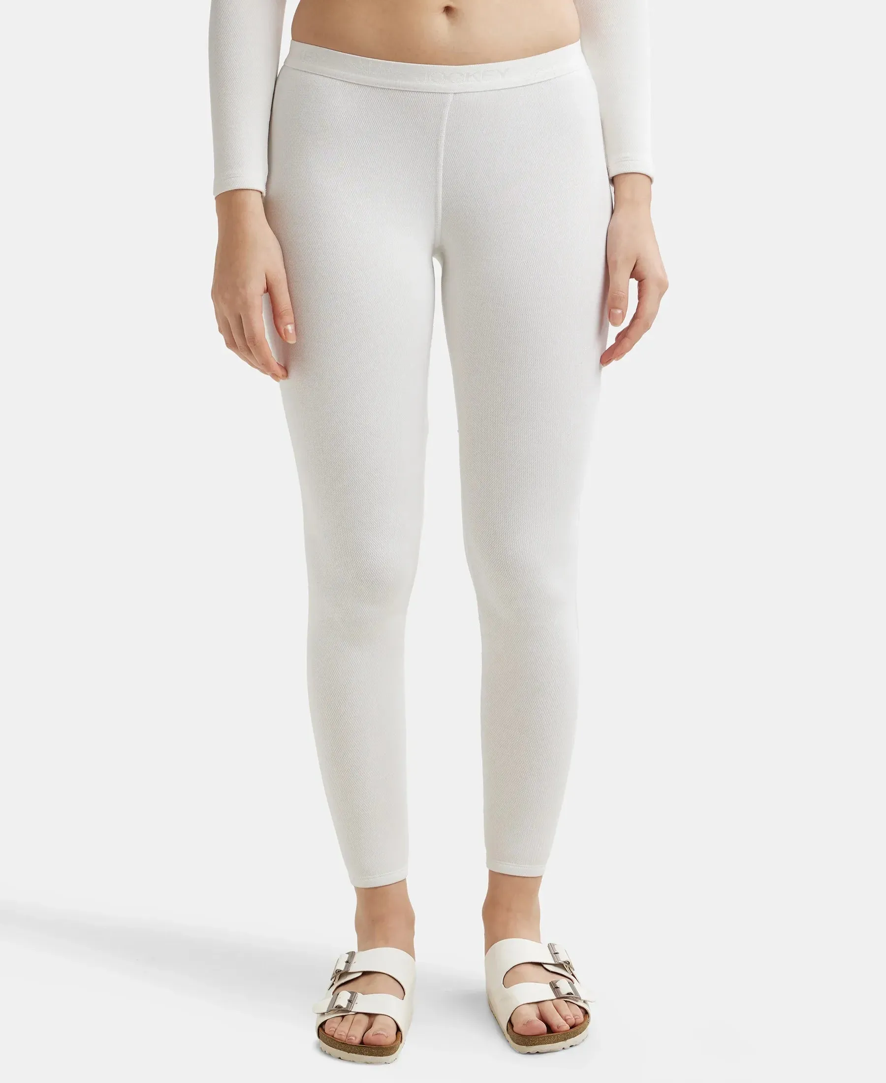 Soft Touch Microfiber Elastane Stretch Fleece Fabric Thermal Leggings with StayWarm Technology - Light Bright White