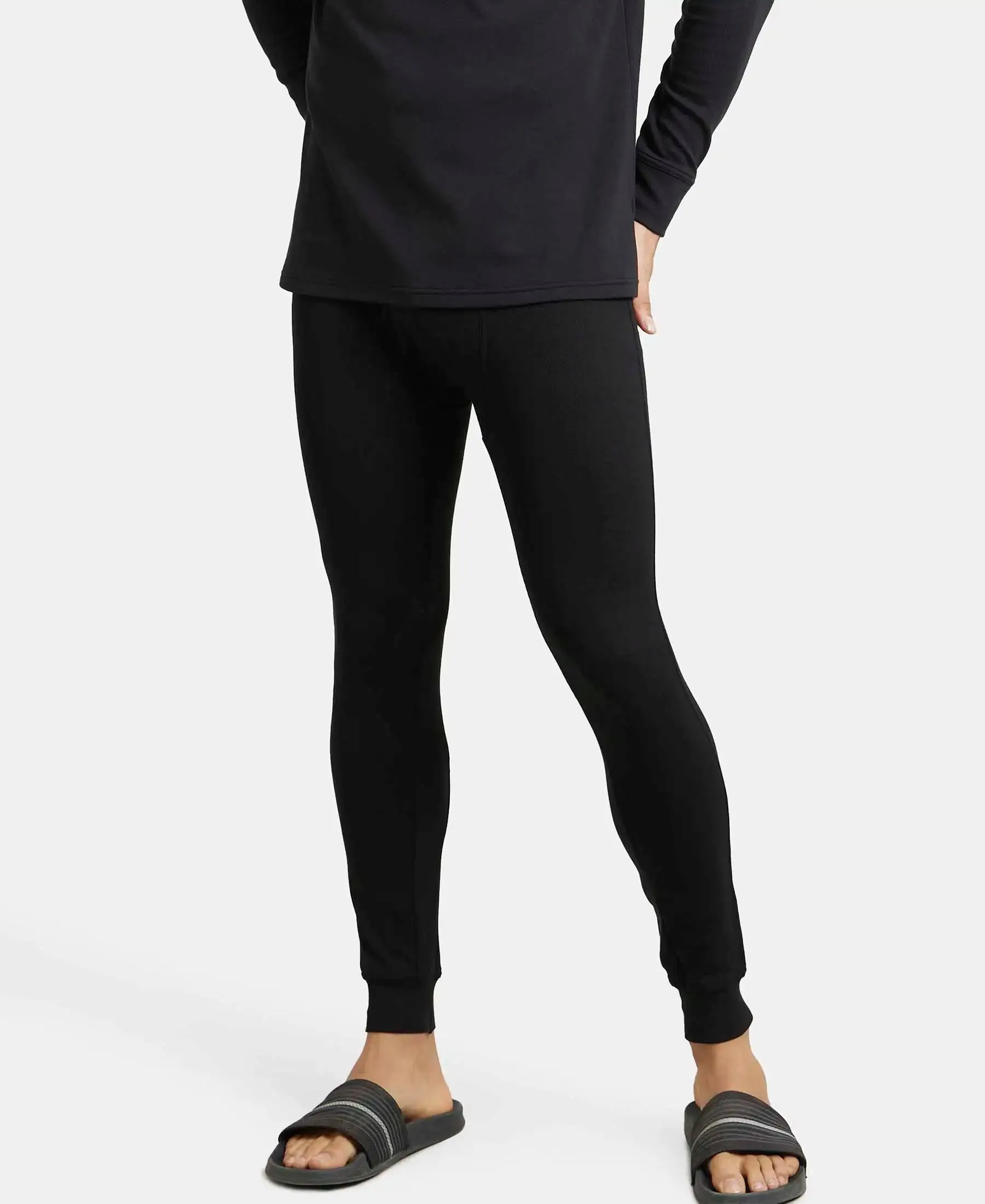 Soft Touch Microfiber Elastane Stretch Fleece Fabric Thermal Long John with StayWarm Technology - Black
