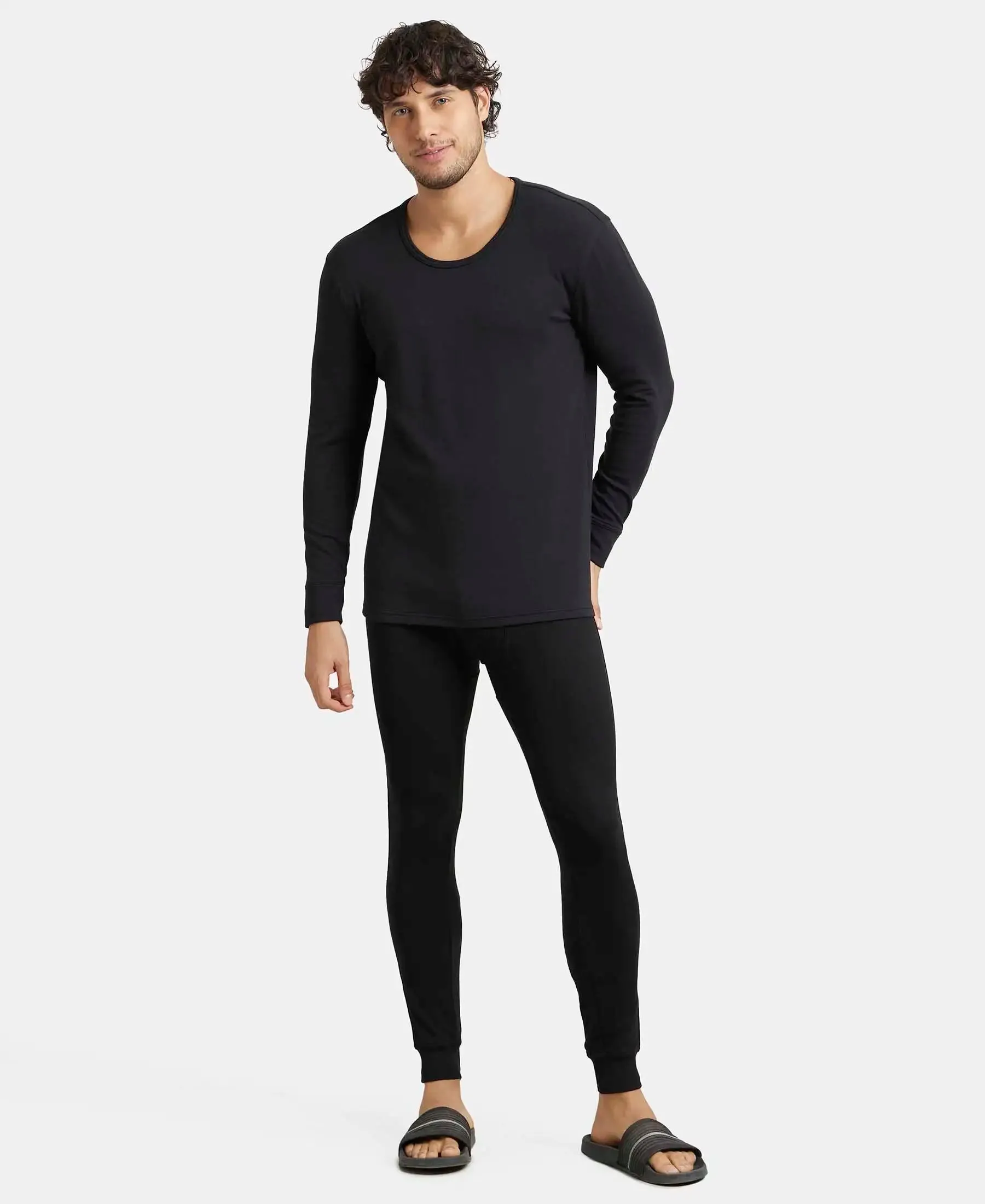 Soft Touch Microfiber Elastane Stretch Fleece Fabric Thermal Long John with StayWarm Technology - Black