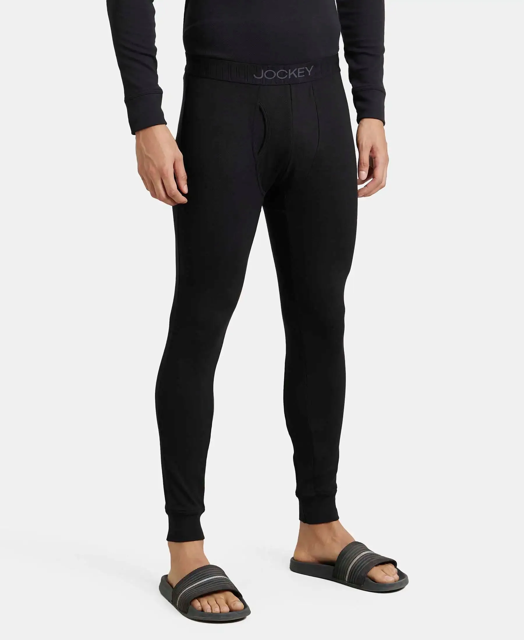 Soft Touch Microfiber Elastane Stretch Fleece Fabric Thermal Long John with StayWarm Technology - Black