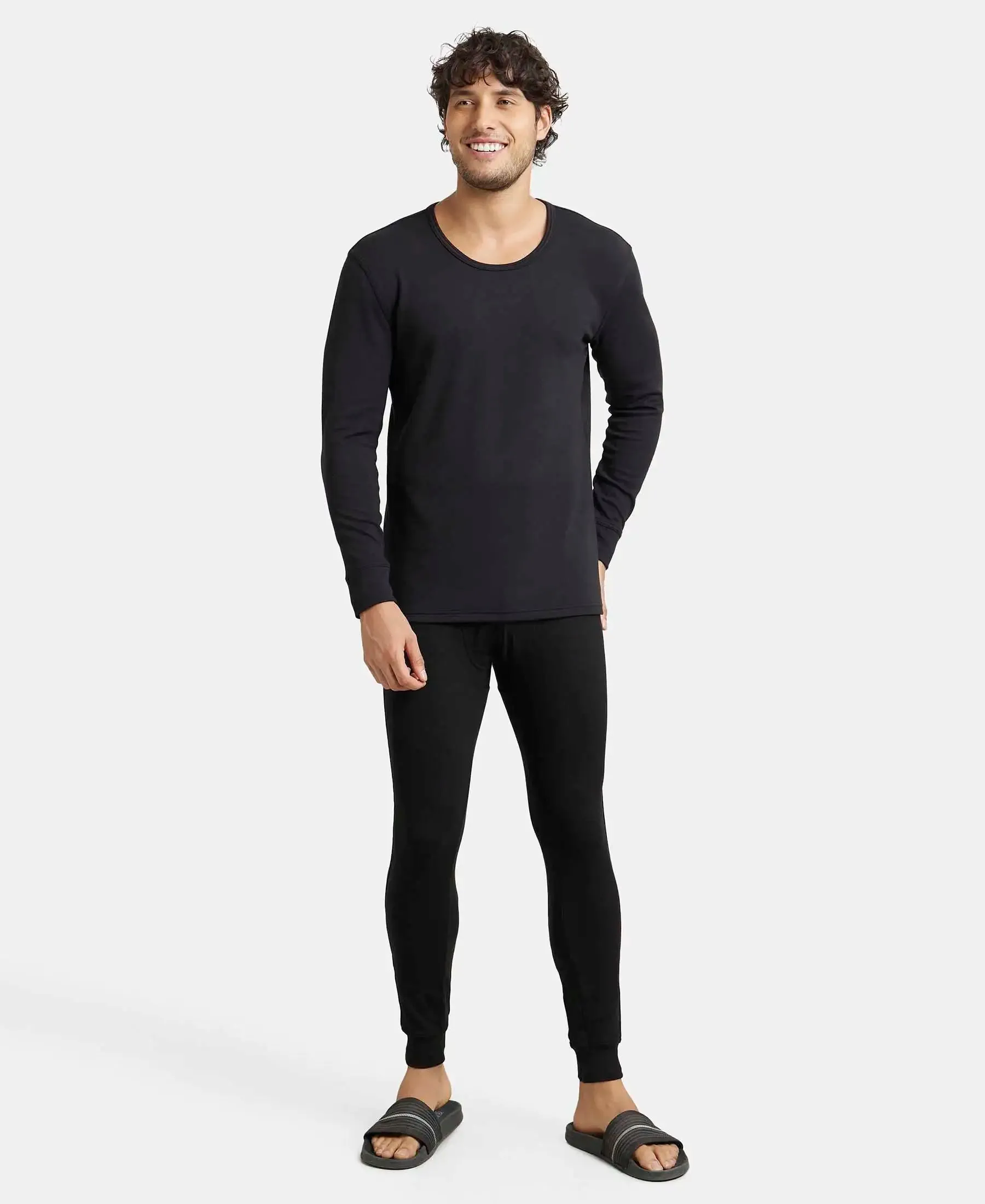 Soft Touch Microfiber Elastane Stretch Fleece Fabric Thermal Long John with StayWarm Technology - Black