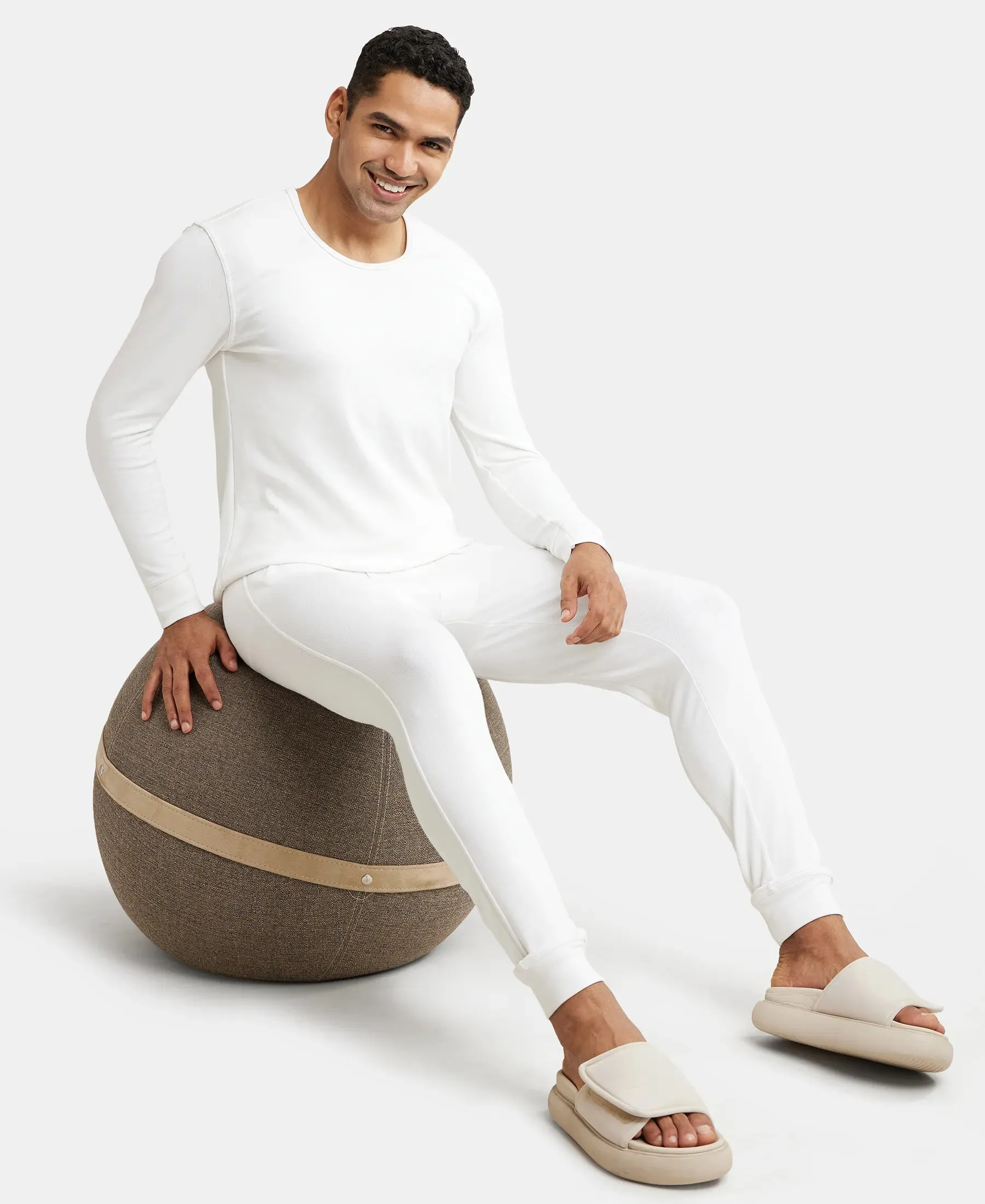 Soft Touch Microfiber Elastane Stretch Fleece Fabric Thermal Long John with StayWarm Technology - Light Bright White