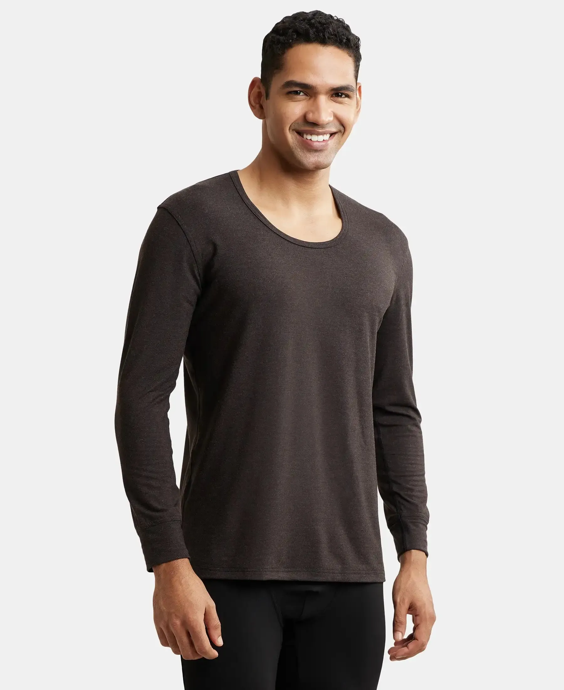 Soft Touch Microfiber Elastane Stretch Full Sleeve Thermal Undershirt with StayWarm Technology - Black
