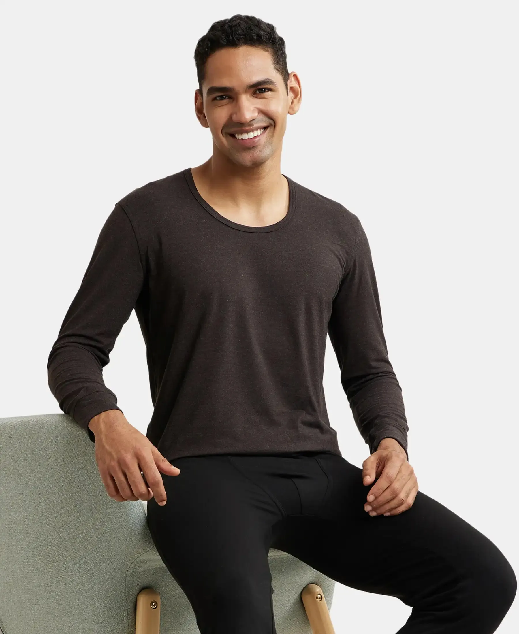 Soft Touch Microfiber Elastane Stretch Full Sleeve Thermal Undershirt with StayWarm Technology - Black