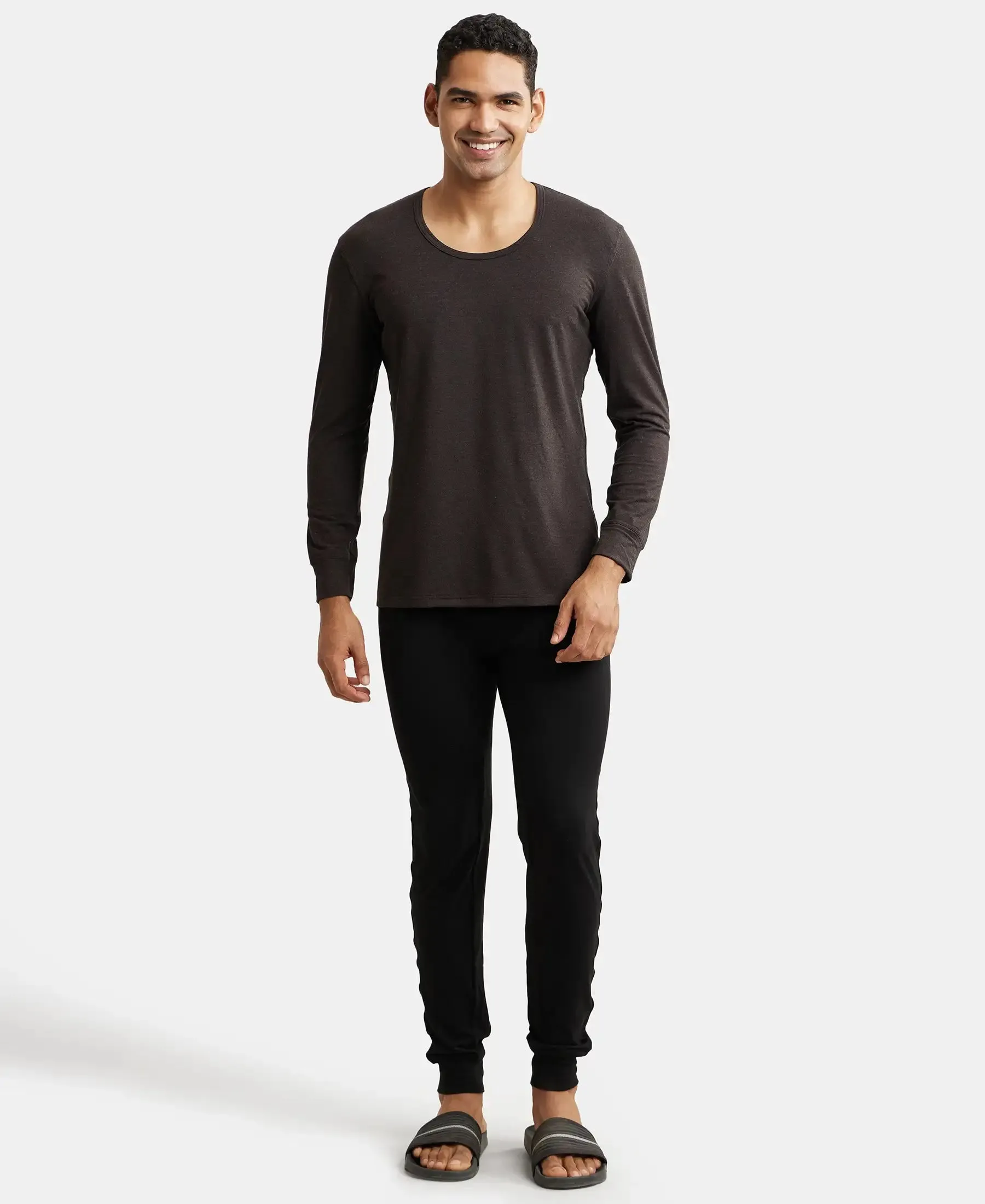 Soft Touch Microfiber Elastane Stretch Full Sleeve Thermal Undershirt with StayWarm Technology - Black