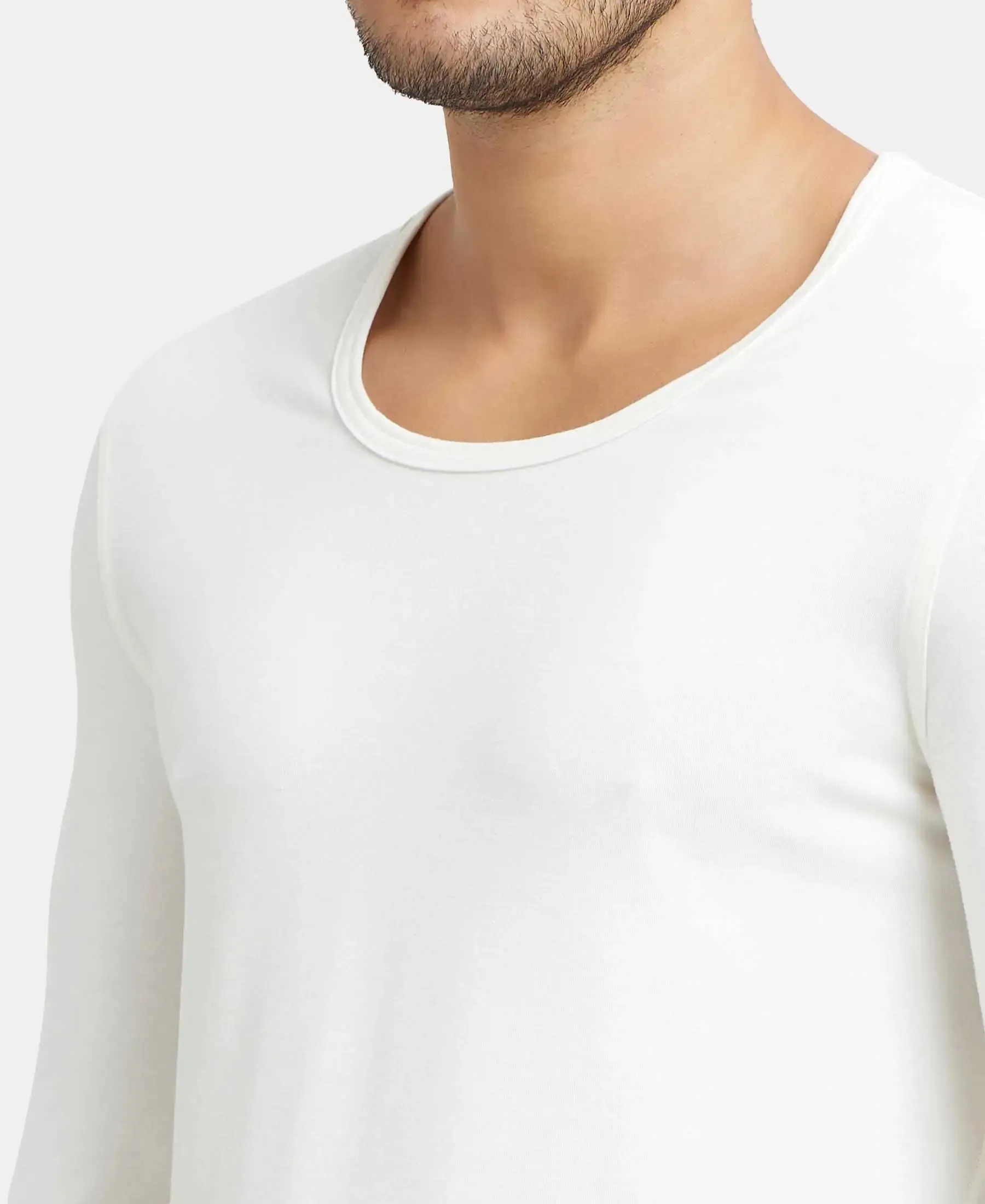 Soft Touch Microfiber Elastane Stretch Full Sleeve Thermal Undershirt with StayWarm Technology - Winter White