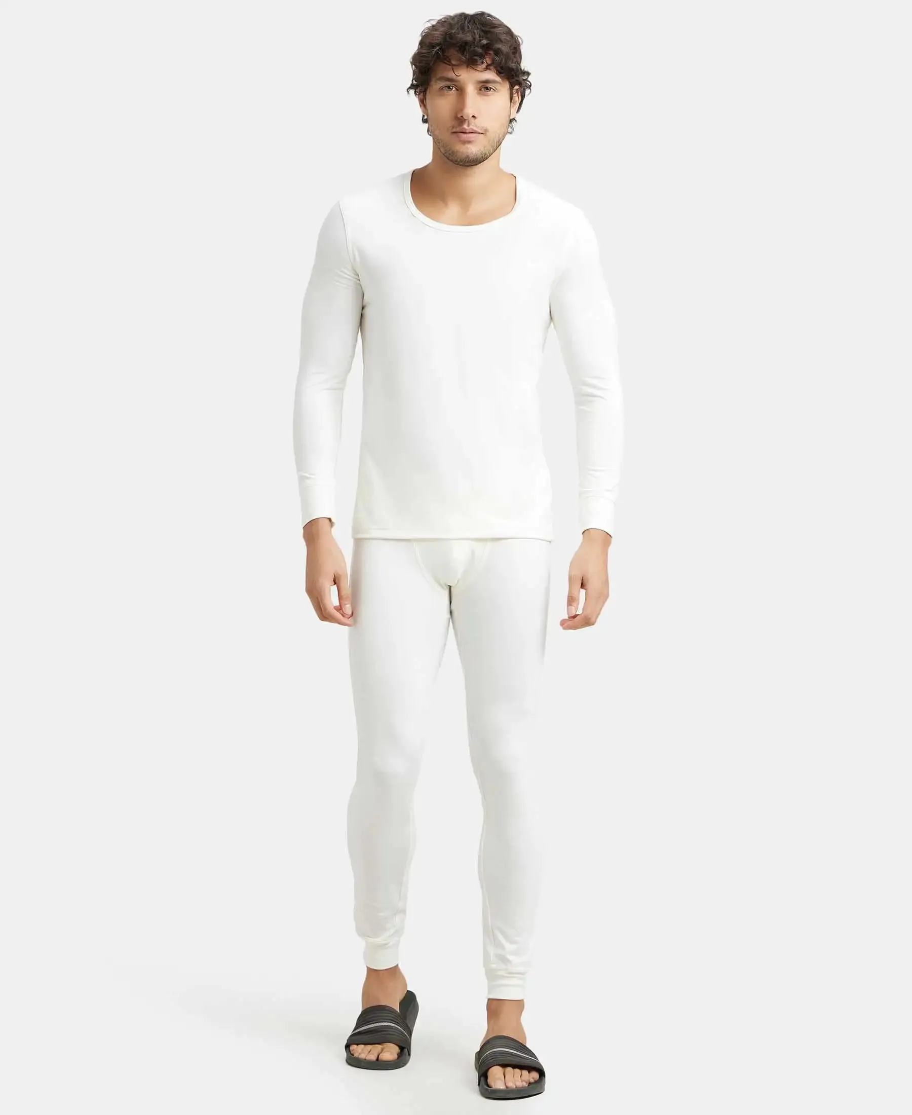 Soft Touch Microfiber Elastane Stretch Full Sleeve Thermal Undershirt with StayWarm Technology - Winter White