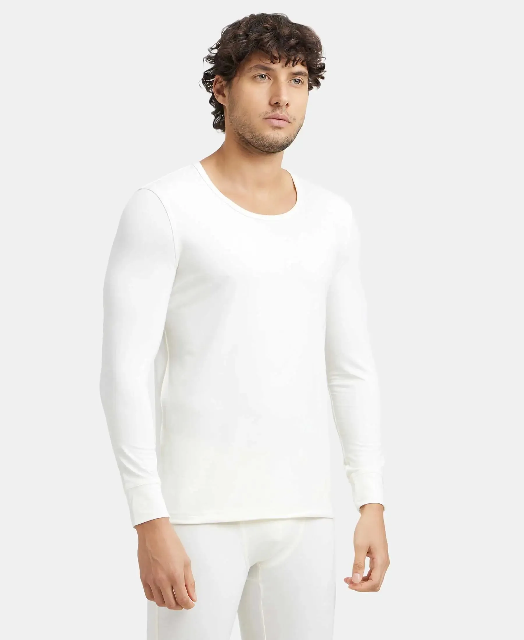 Soft Touch Microfiber Elastane Stretch Full Sleeve Thermal Undershirt with StayWarm Technology - Winter White
