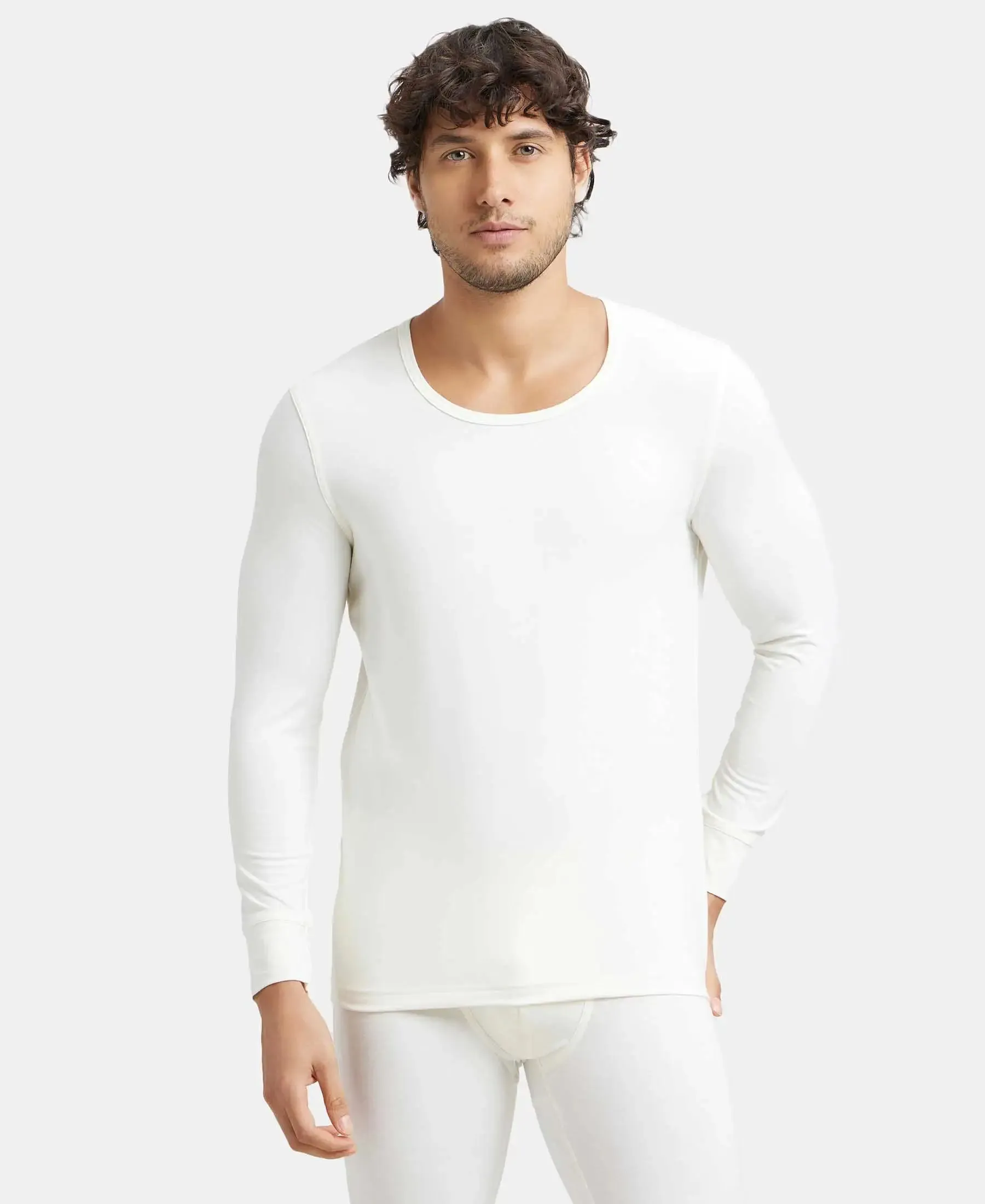 Soft Touch Microfiber Elastane Stretch Full Sleeve Thermal Undershirt with StayWarm Technology - Winter White