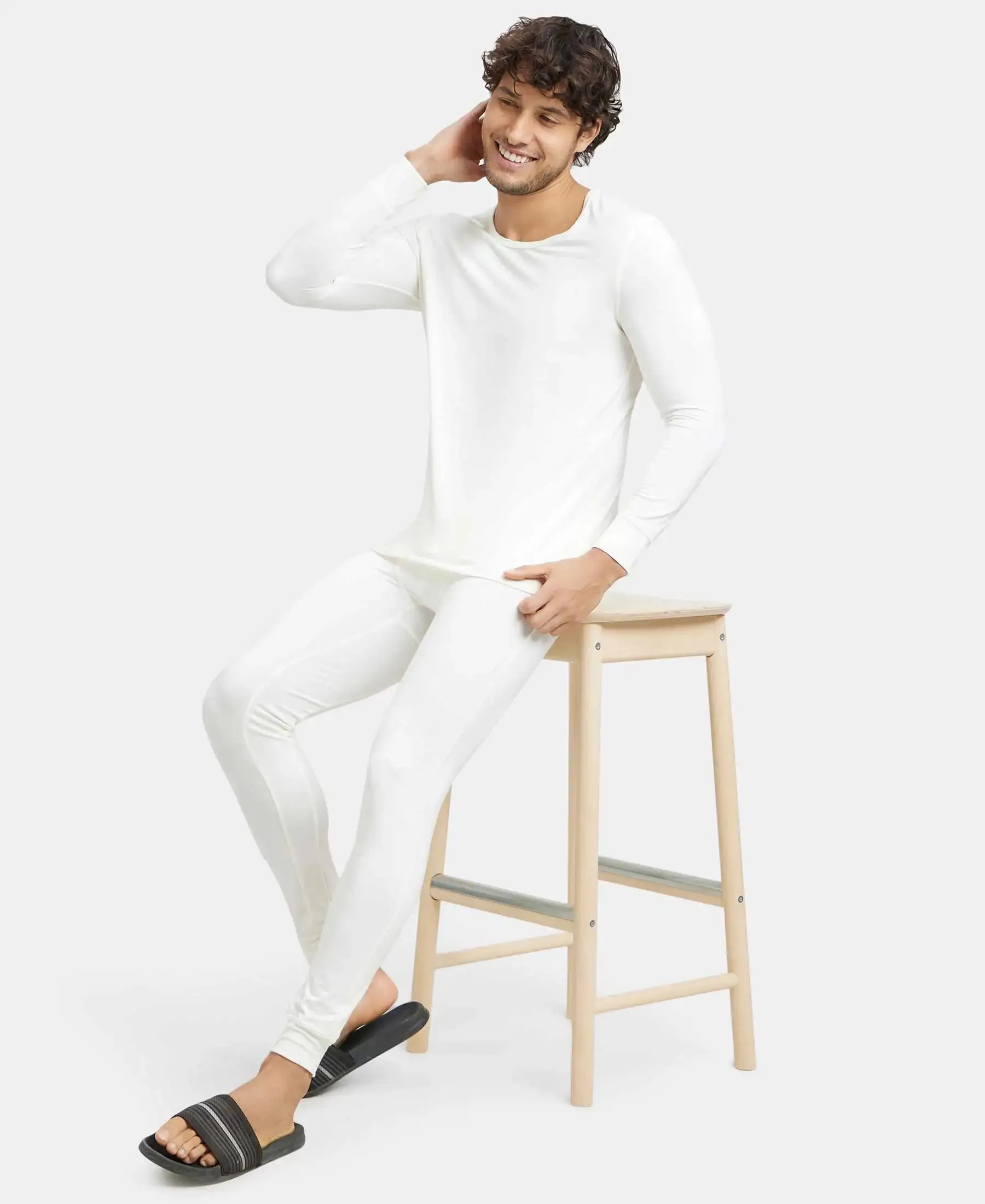 Soft Touch Microfiber Elastane Stretch Full Sleeve Thermal Undershirt with StayWarm Technology - Winter White