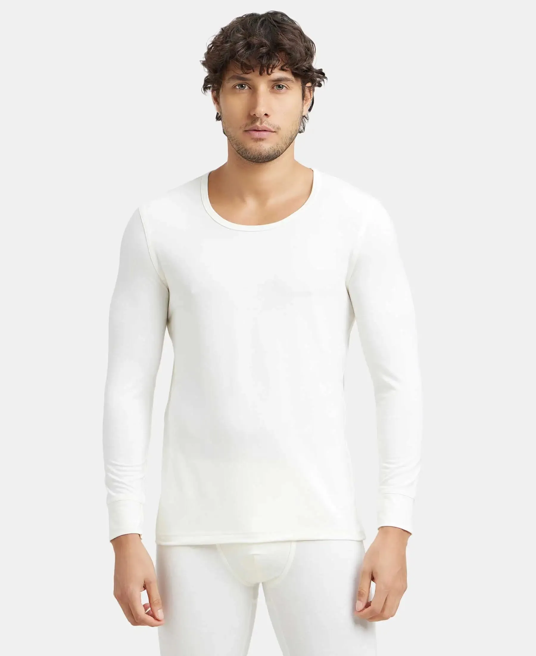 Soft Touch Microfiber Elastane Stretch Full Sleeve Thermal Undershirt with StayWarm Technology - Winter White
