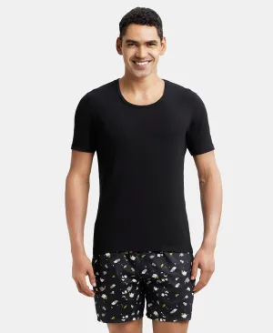 Soft Touch Microfiber Elastane Stretch Half Sleeve Thermal Undershirt with StayWarm Technology - Black