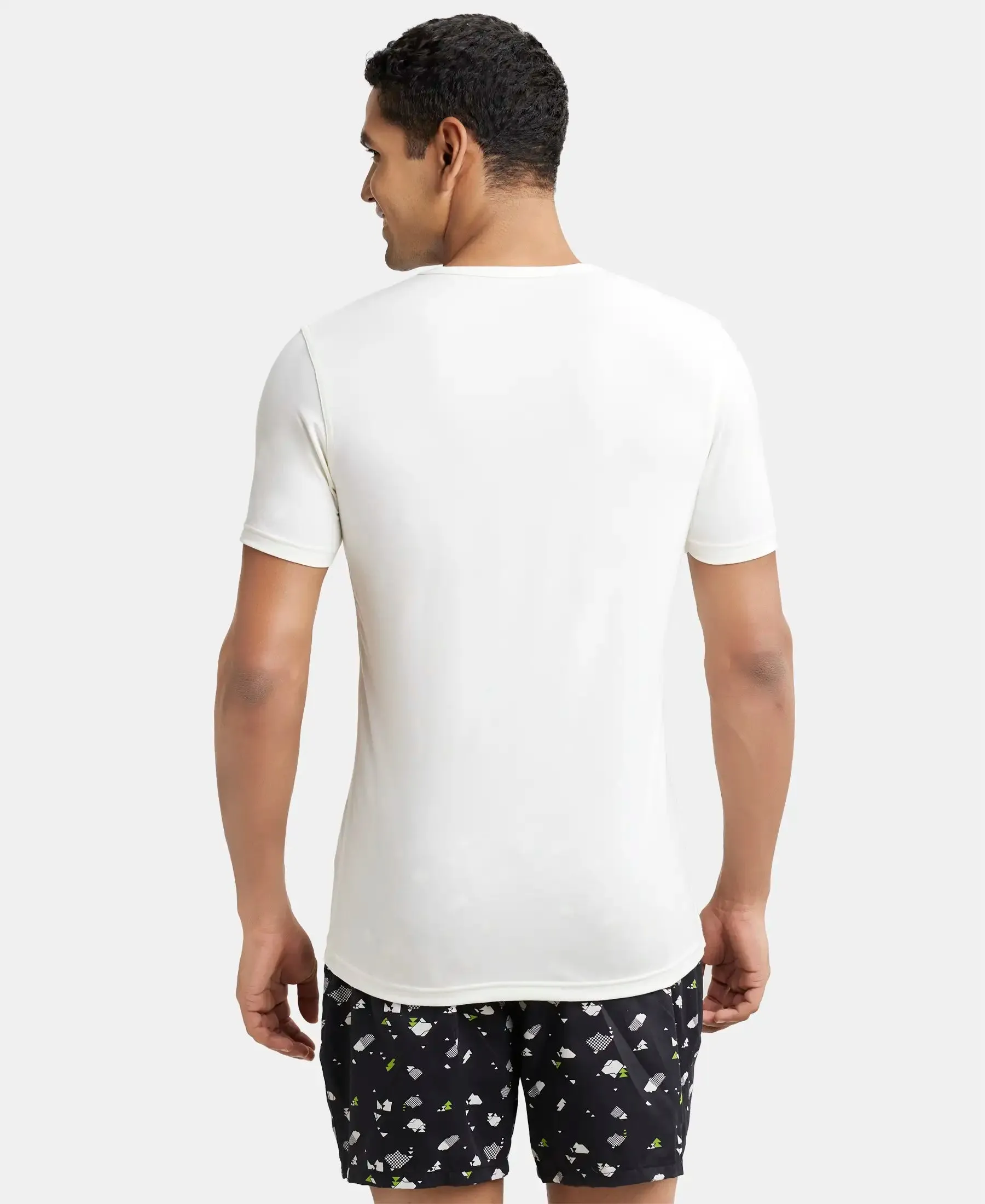 Soft Touch Microfiber Elastane Stretch Half Sleeve Thermal Undershirt with StayWarm Technology - Winter White
