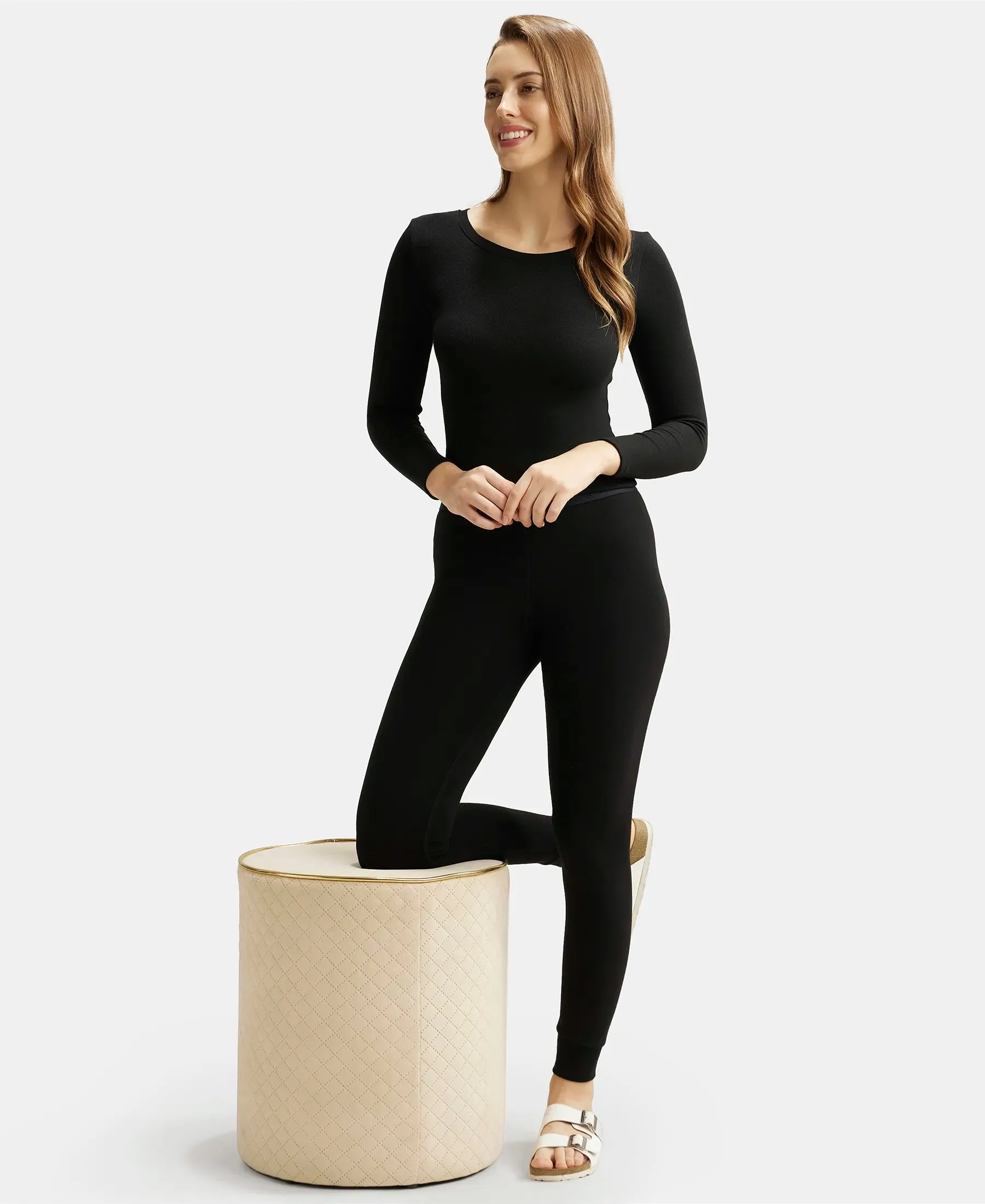 Soft Touch Microfiber Elastane Stretch Leggings with StayWarm Technology - Black