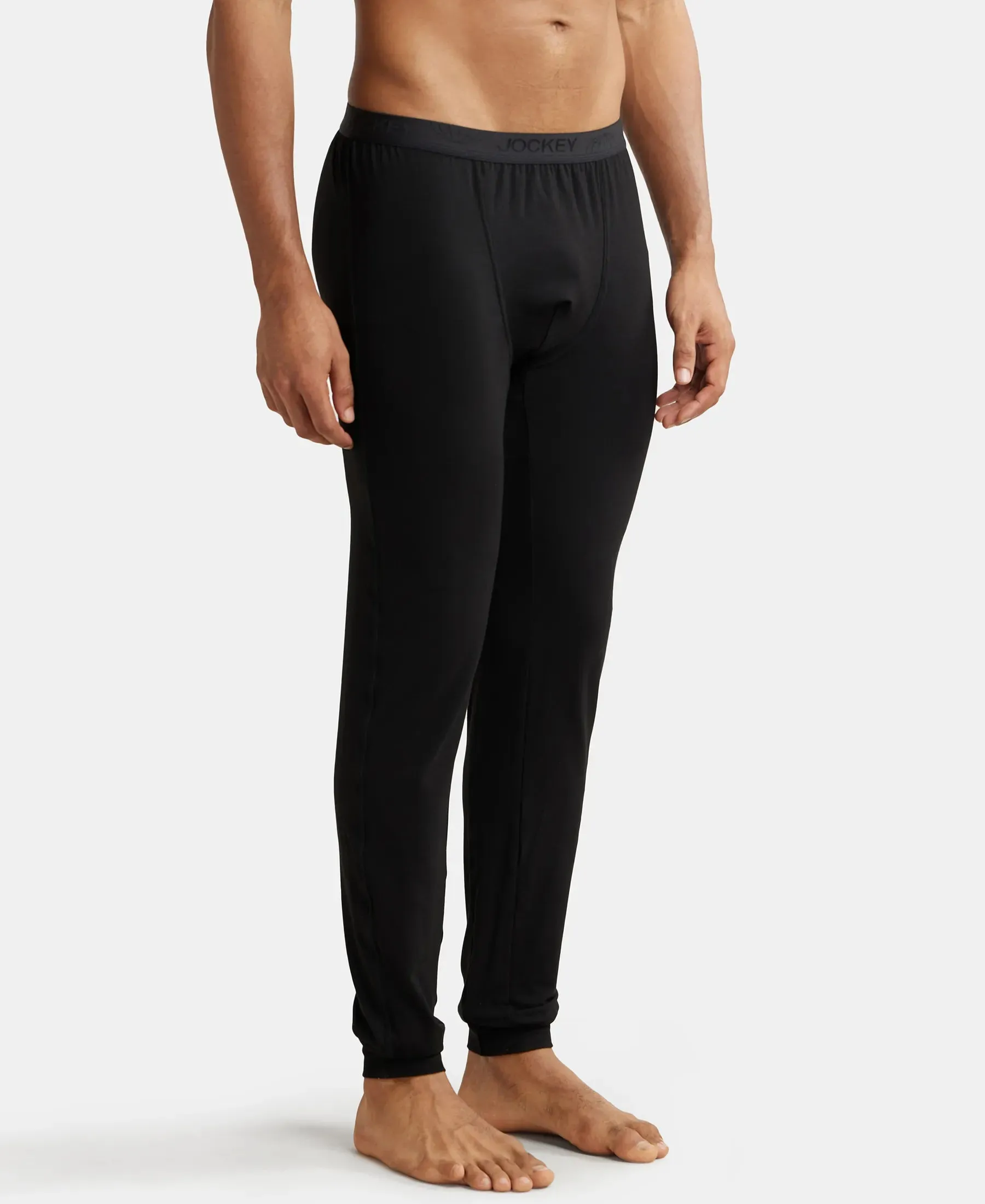 Soft Touch Microfiber Elastane Stretch Thermal Long Johns with StayWarm Technology - Black