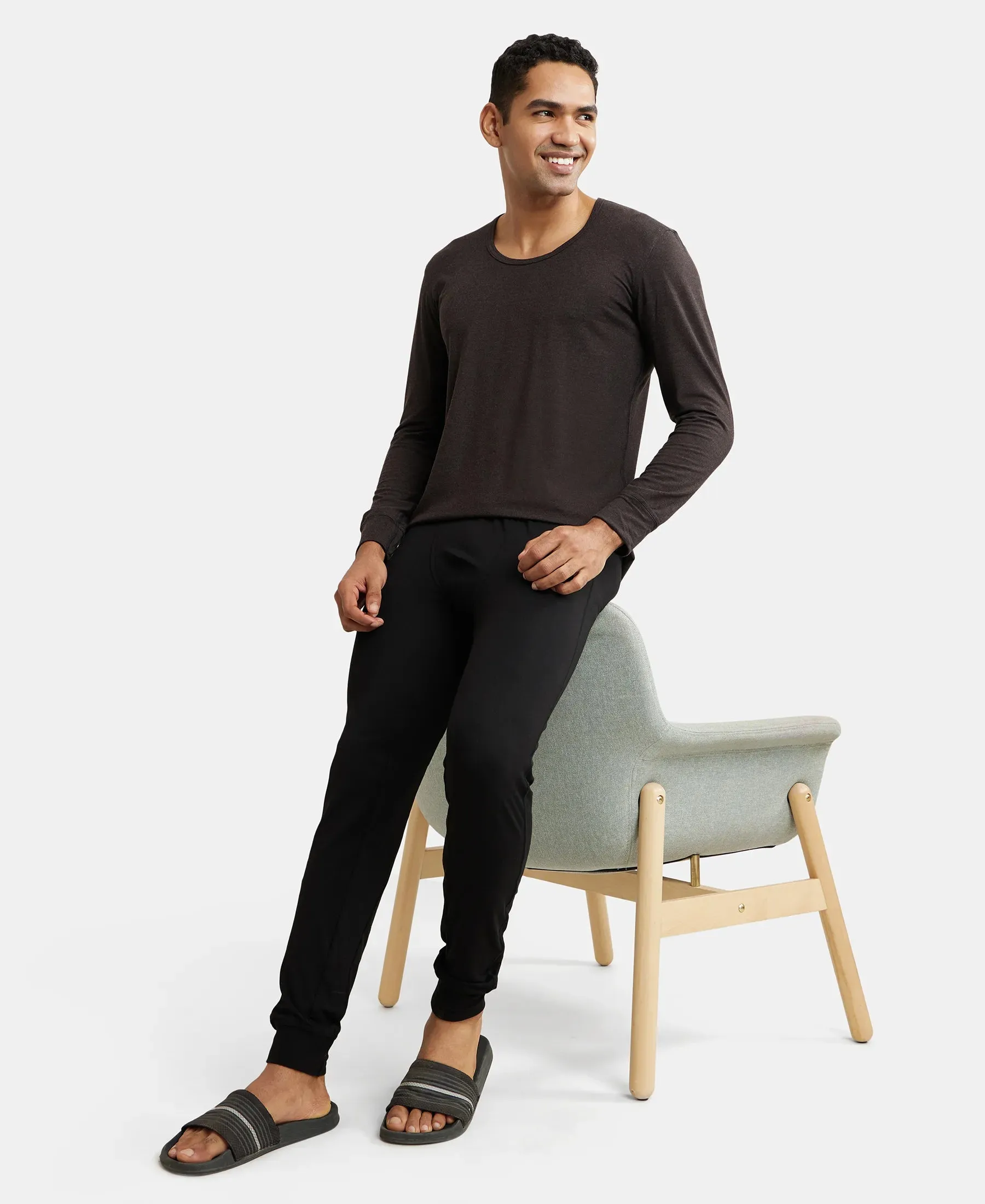 Soft Touch Microfiber Elastane Stretch Thermal Long Johns with StayWarm Technology - Black