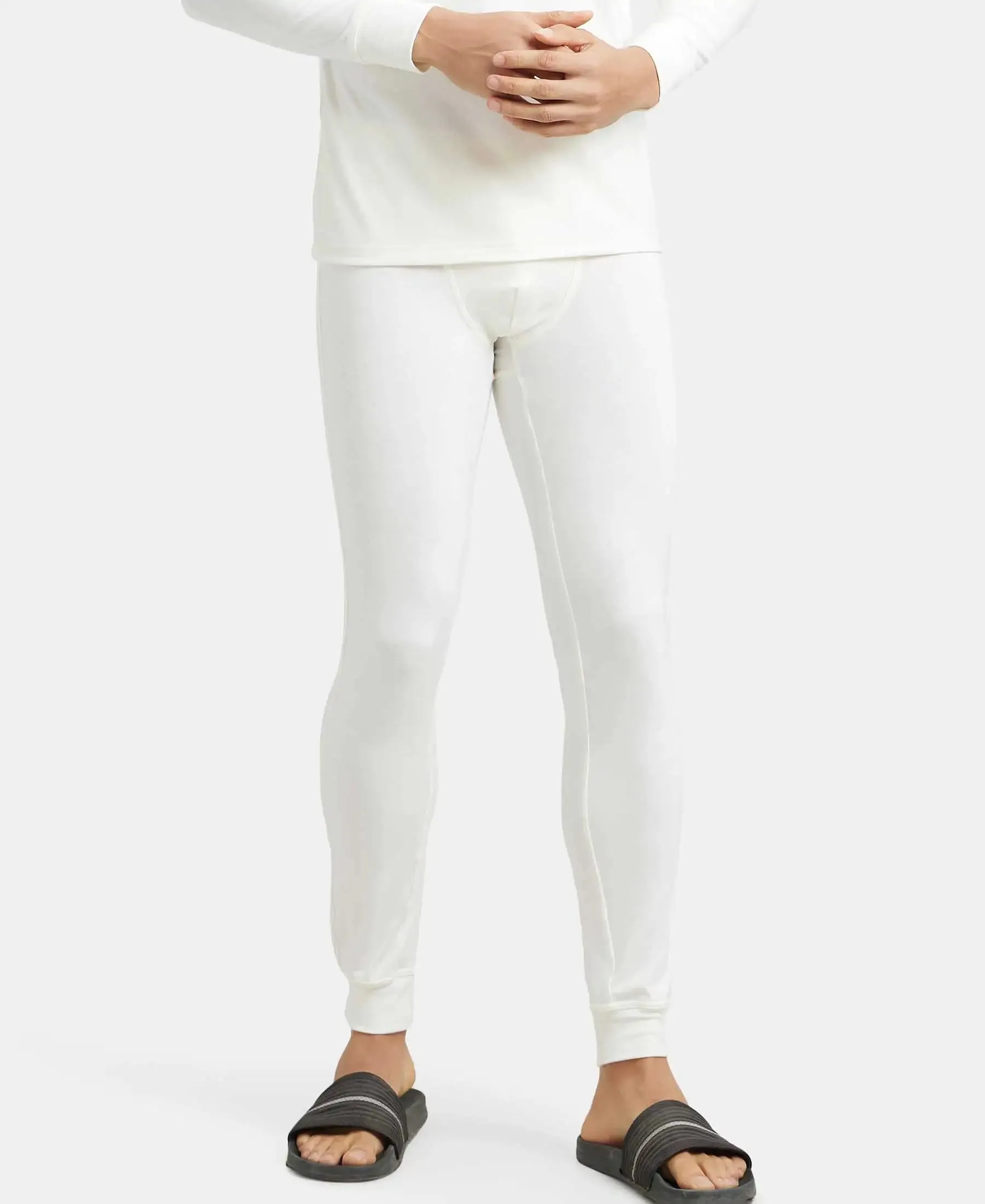 Soft Touch Microfiber Elastane Stretch Thermal Long Johns with StayWarm Technology - White