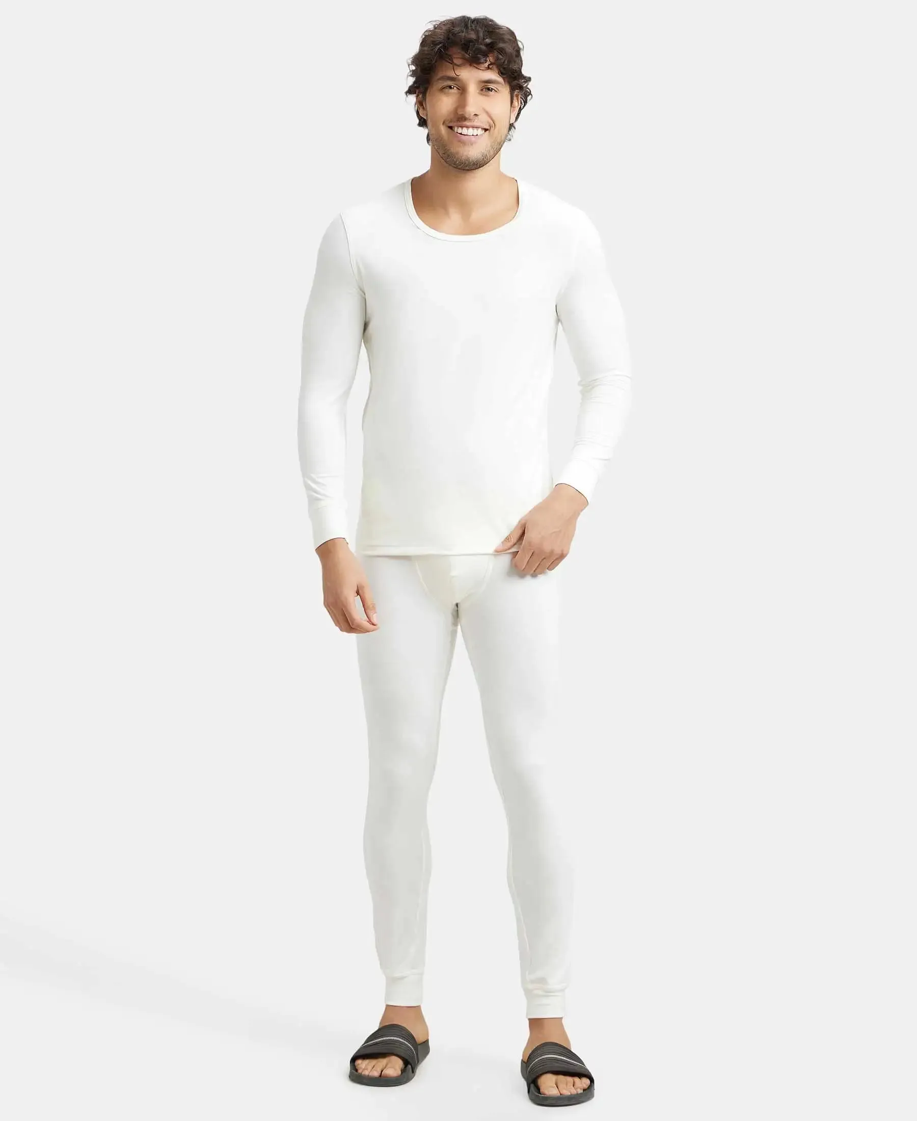 Soft Touch Microfiber Elastane Stretch Thermal Long Johns with StayWarm Technology - White