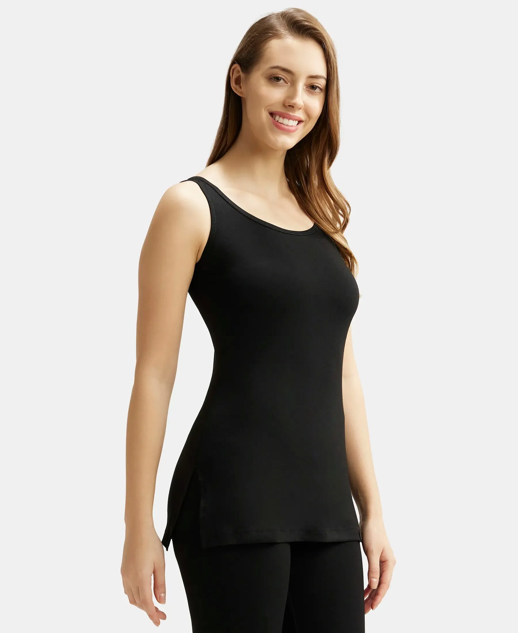 Soft Touch Microfiber Elastane Stretch Thermal Tank Top with StayWarm Technology - Black