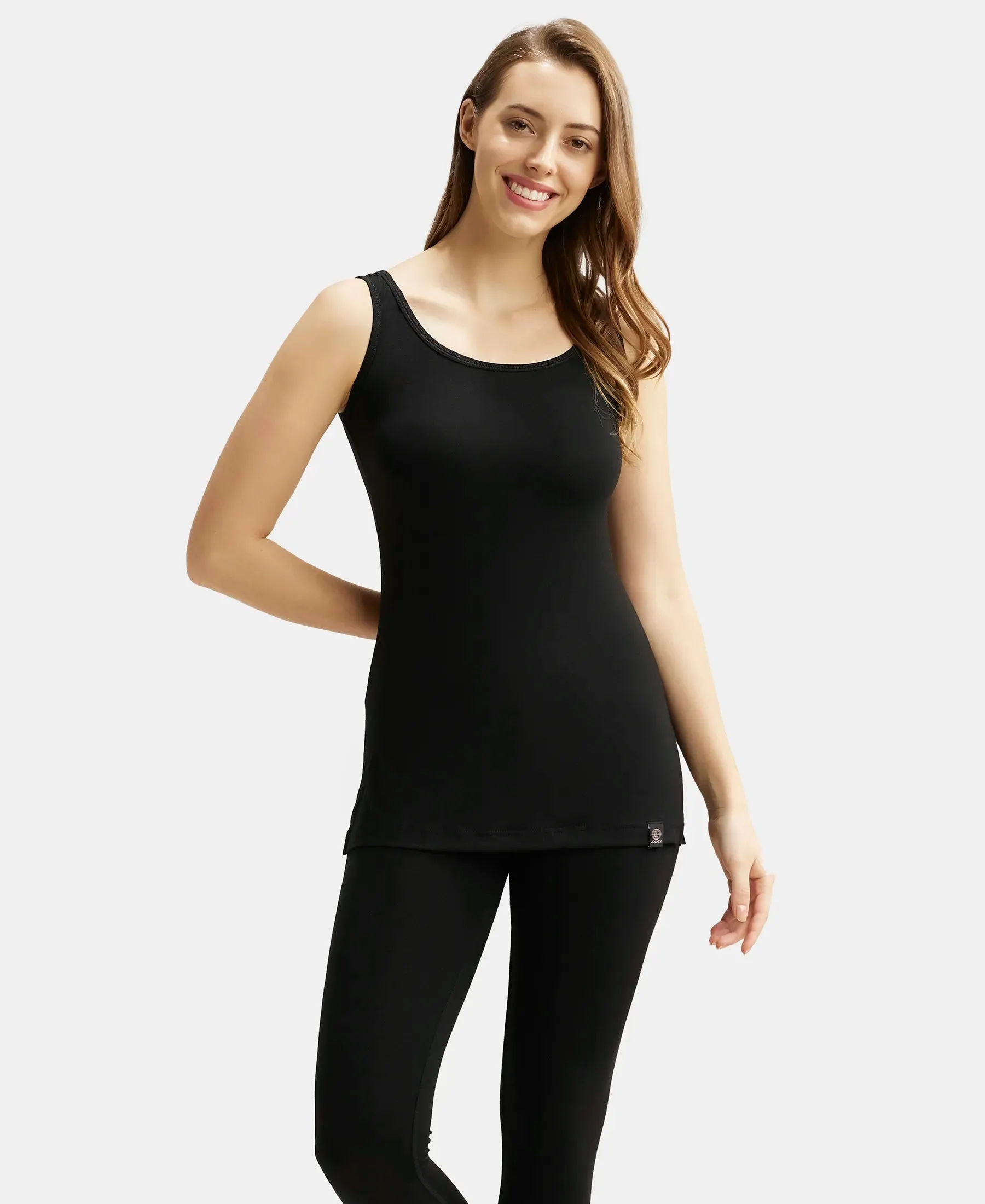 Soft Touch Microfiber Elastane Stretch Thermal Tank Top with StayWarm Technology - Black