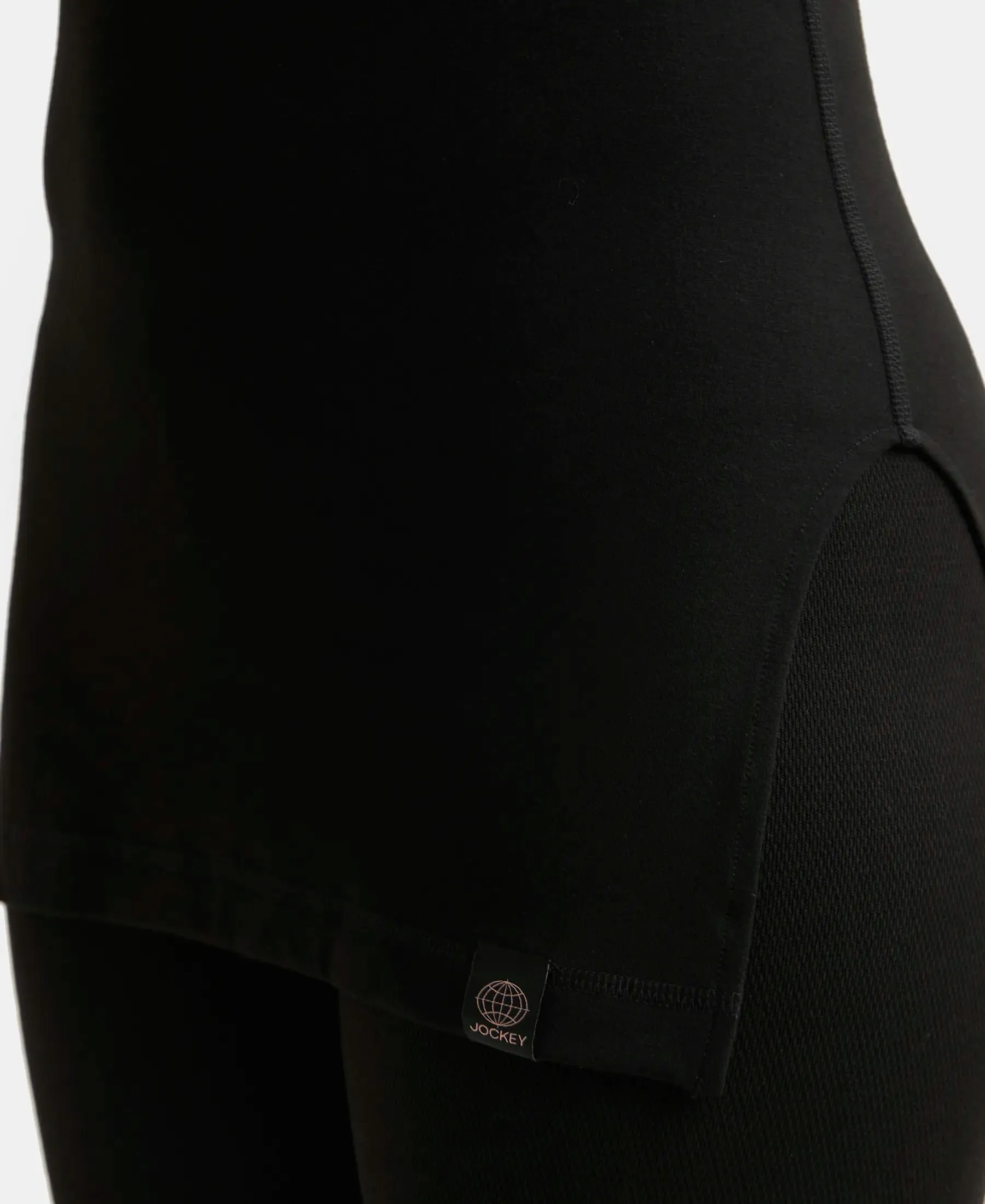 Soft Touch Microfiber Elastane Stretch Three Quarter Sleeve Thermal Top with StayWarm Technology - Black