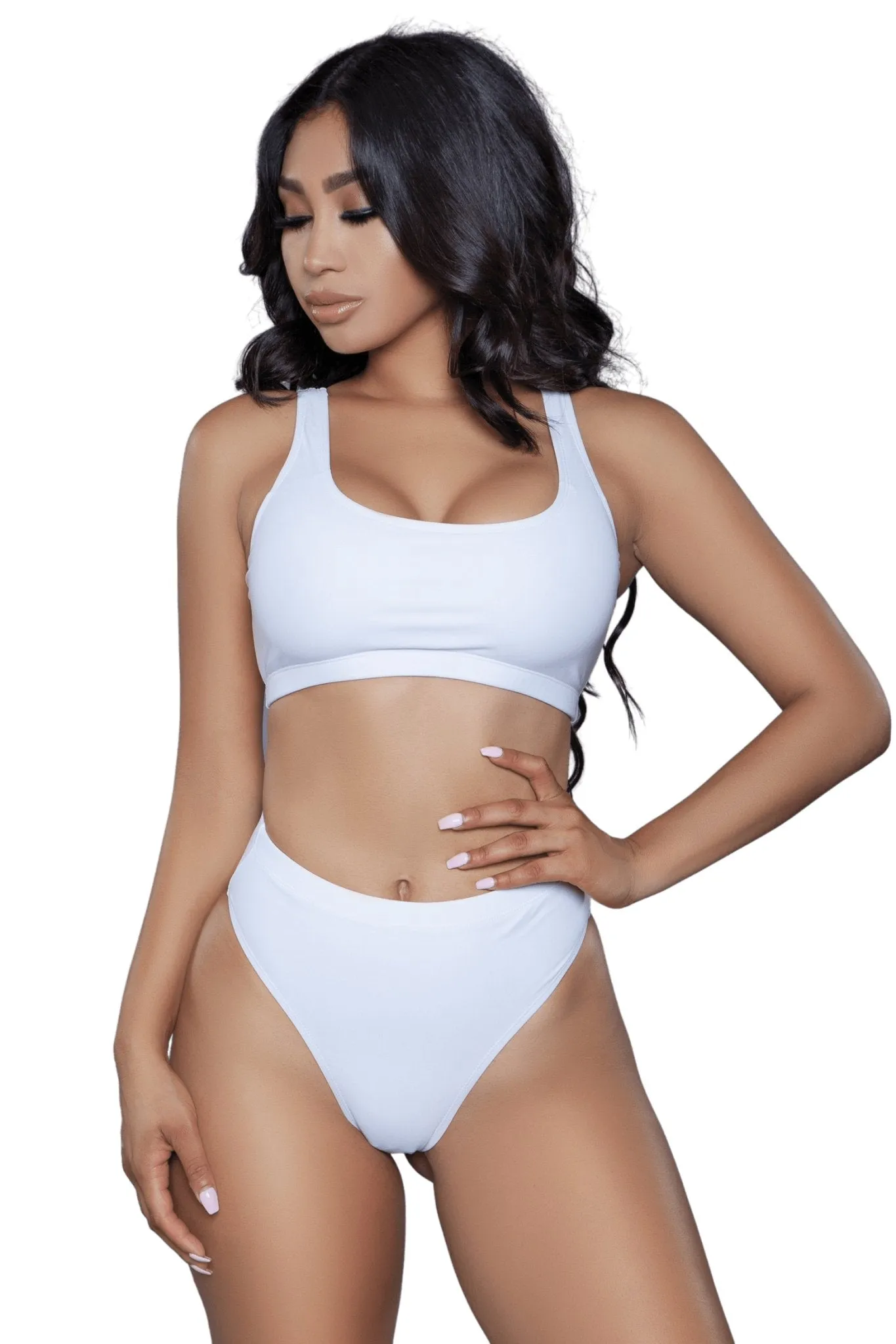 Solid High Waist Two Piece Bikini