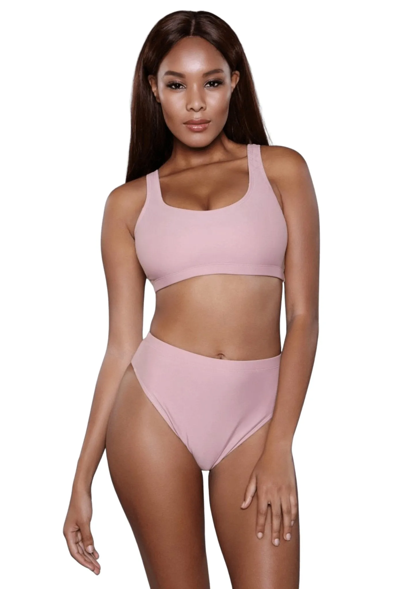 Solid High Waist Two Piece Bikini