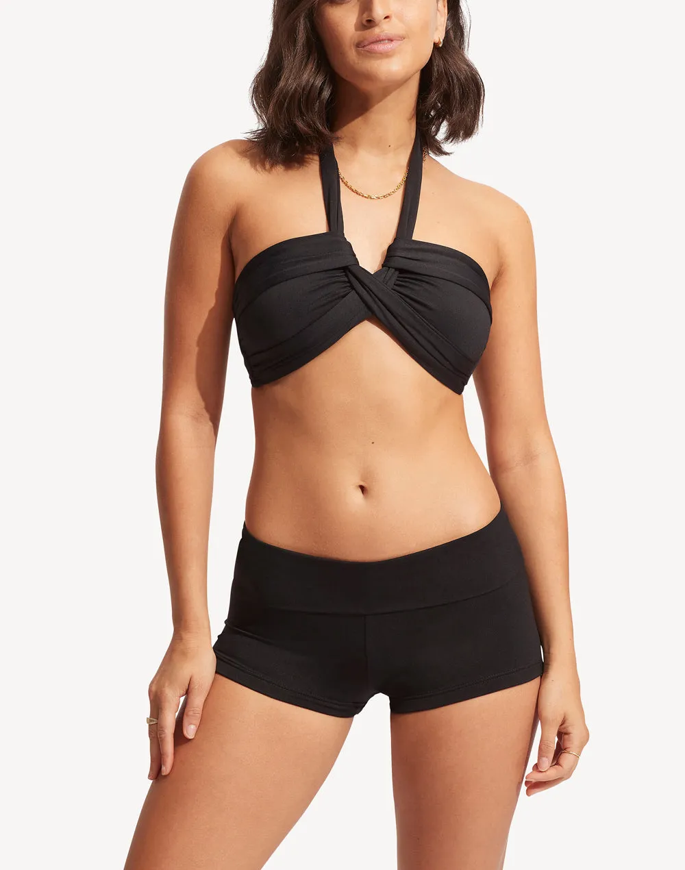 Solid Roll Top Boyshort Bottom