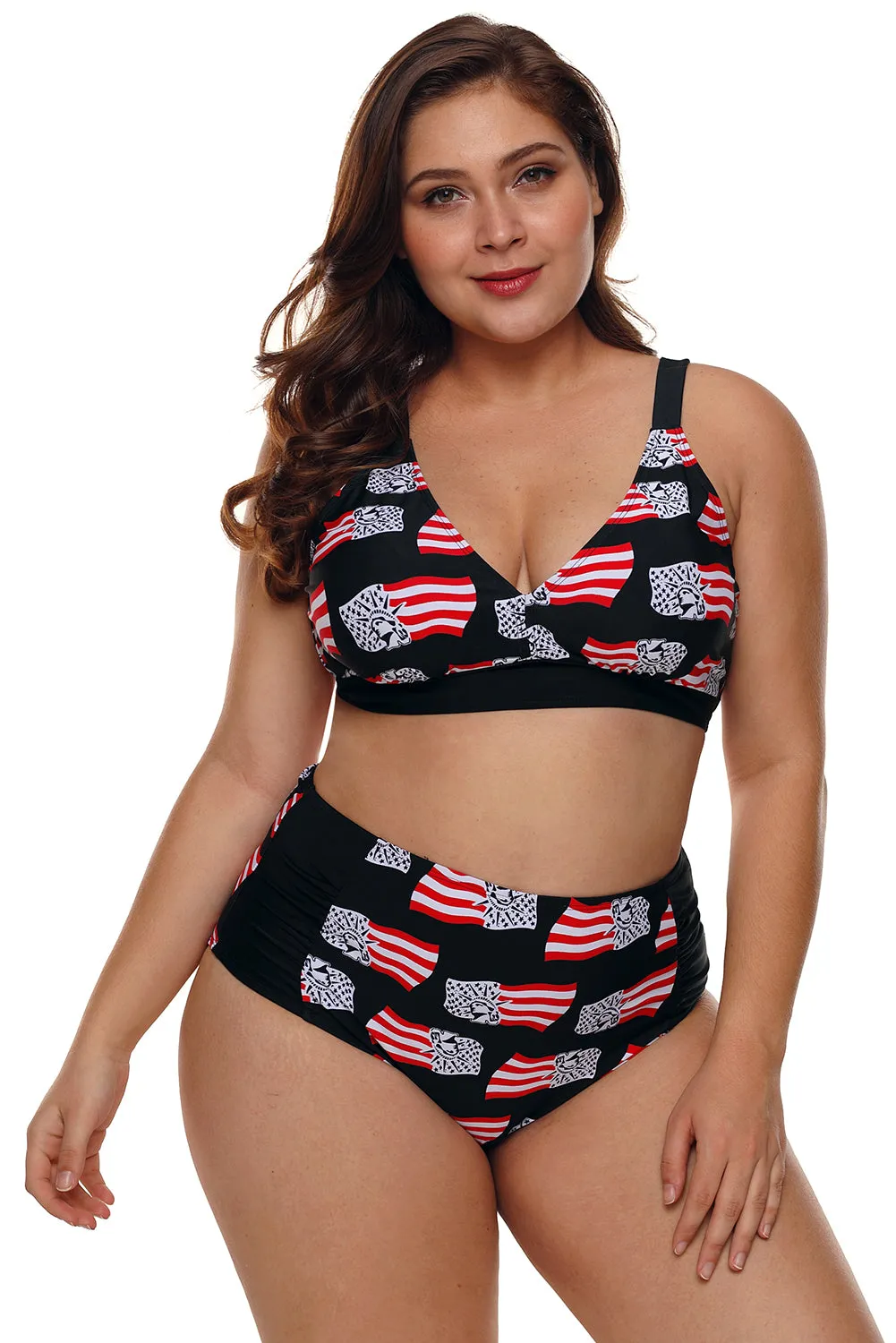 Statue of Liberty American Flag High Waisted Swimsuit