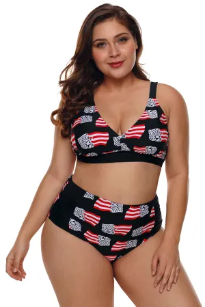 Statue of Liberty American Flag High Waisted Swimsuit