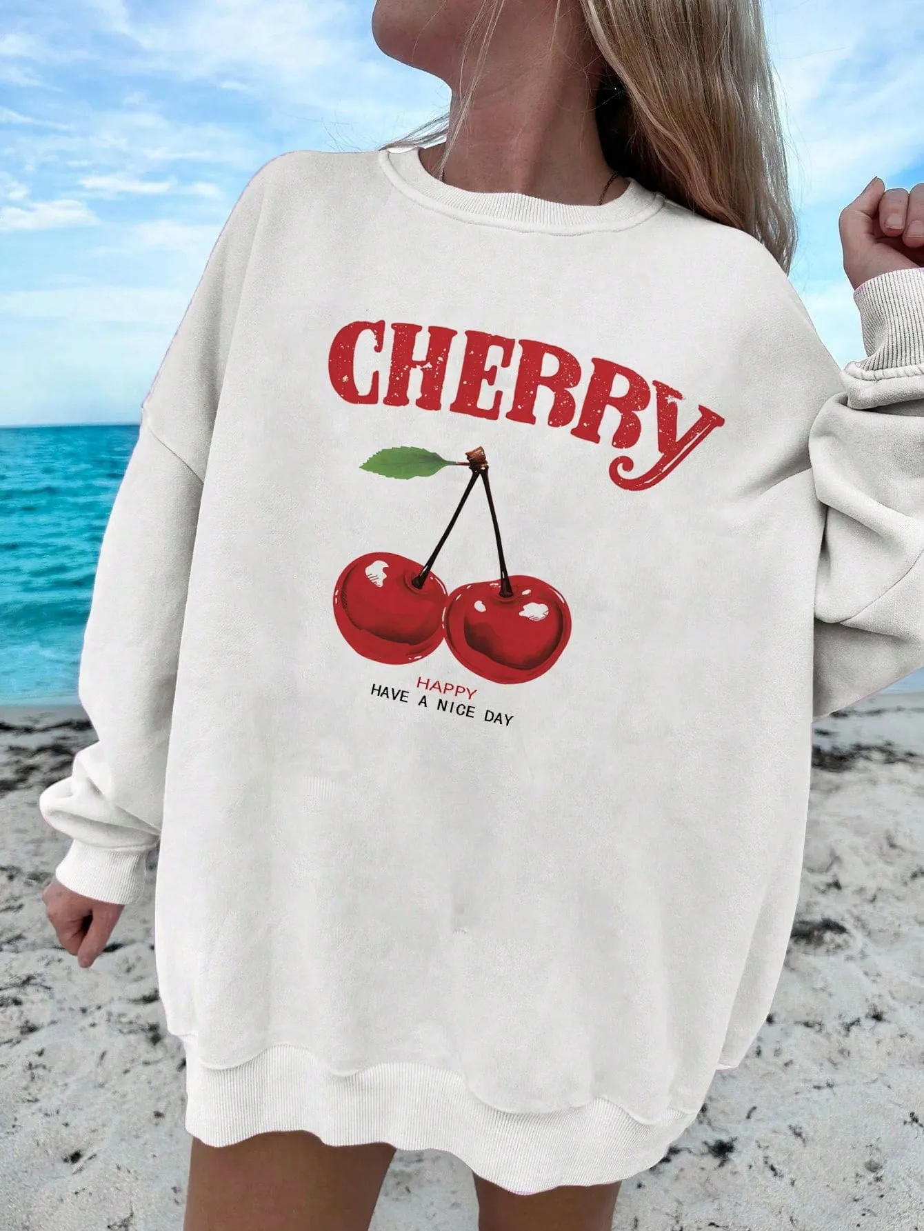 Sudadera Holgada Cherry Vibes con Estampado de Flores 🌸