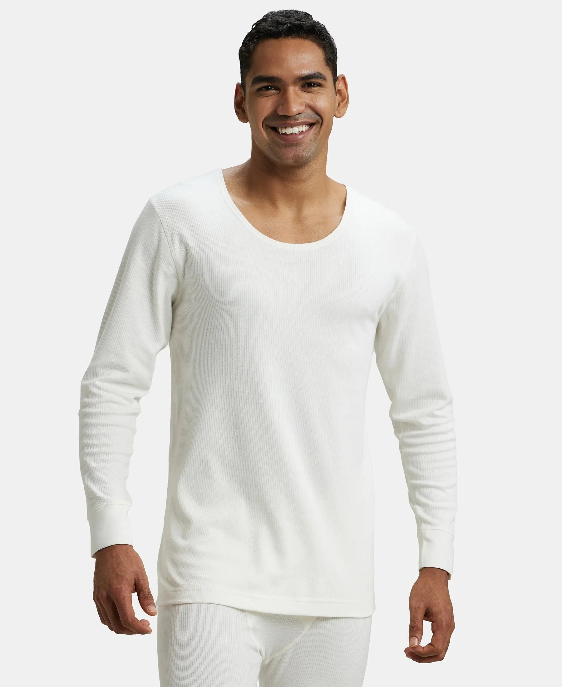 Super Combed Cotton Rich Full Sleeve Thermal Undershirt with StayWarm Technology - Off White