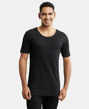 Super Combed Cotton Rich Half Sleeved Thermal Undershirt with StayWarm Technology - Black