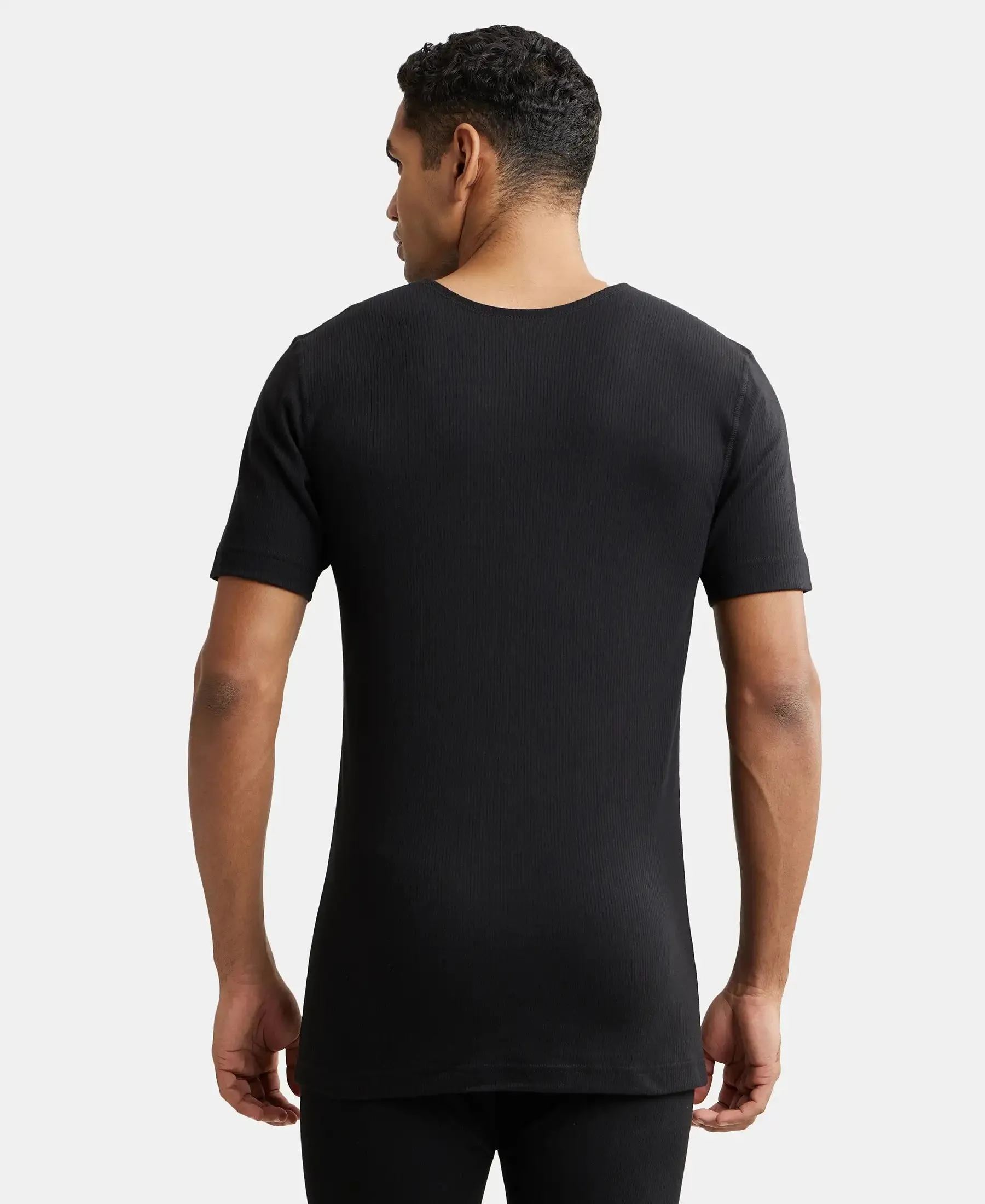 Super Combed Cotton Rich Half Sleeved Thermal Undershirt with StayWarm Technology - Black