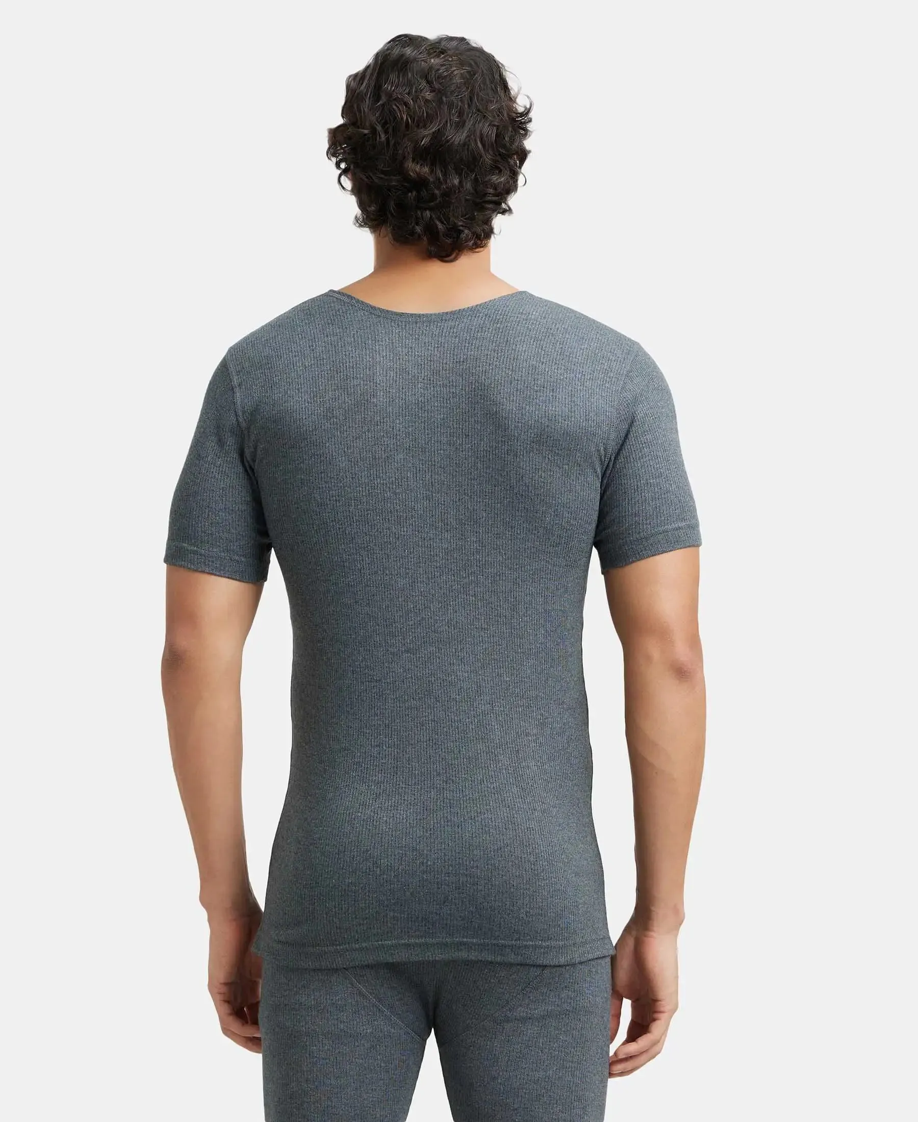 Super Combed Cotton Rich Half Sleeved Thermal Undershirt with StayWarm Technology - Charcoal Melange
