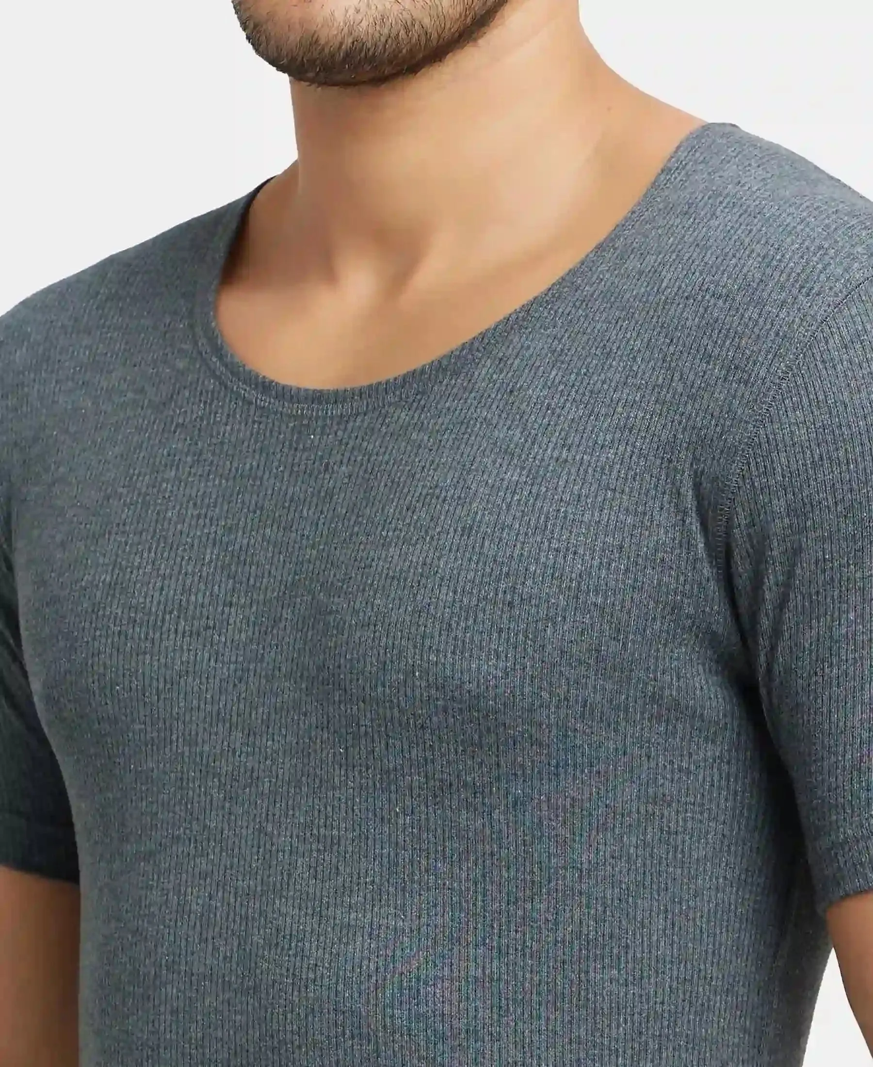 Super Combed Cotton Rich Half Sleeved Thermal Undershirt with StayWarm Technology - Charcoal Melange
