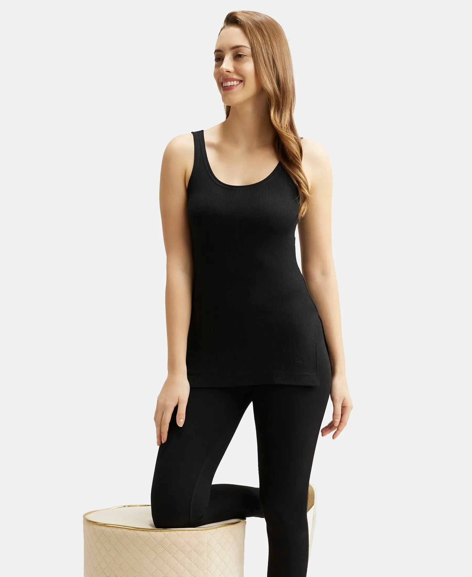 Super Combed Cotton Rich Thermal Tank Top with StayWarm Technology - Black