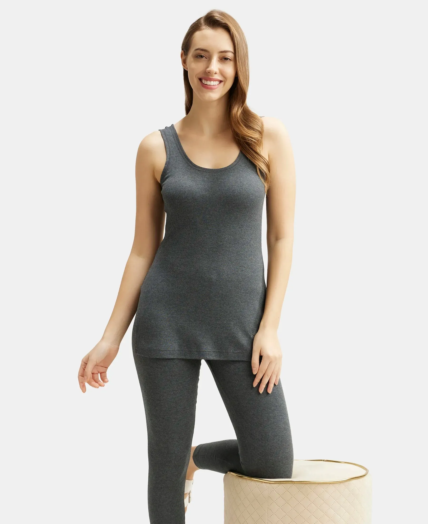Super Combed Cotton Rich Thermal Tank Top with StayWarm Technology - Charcoal Melange