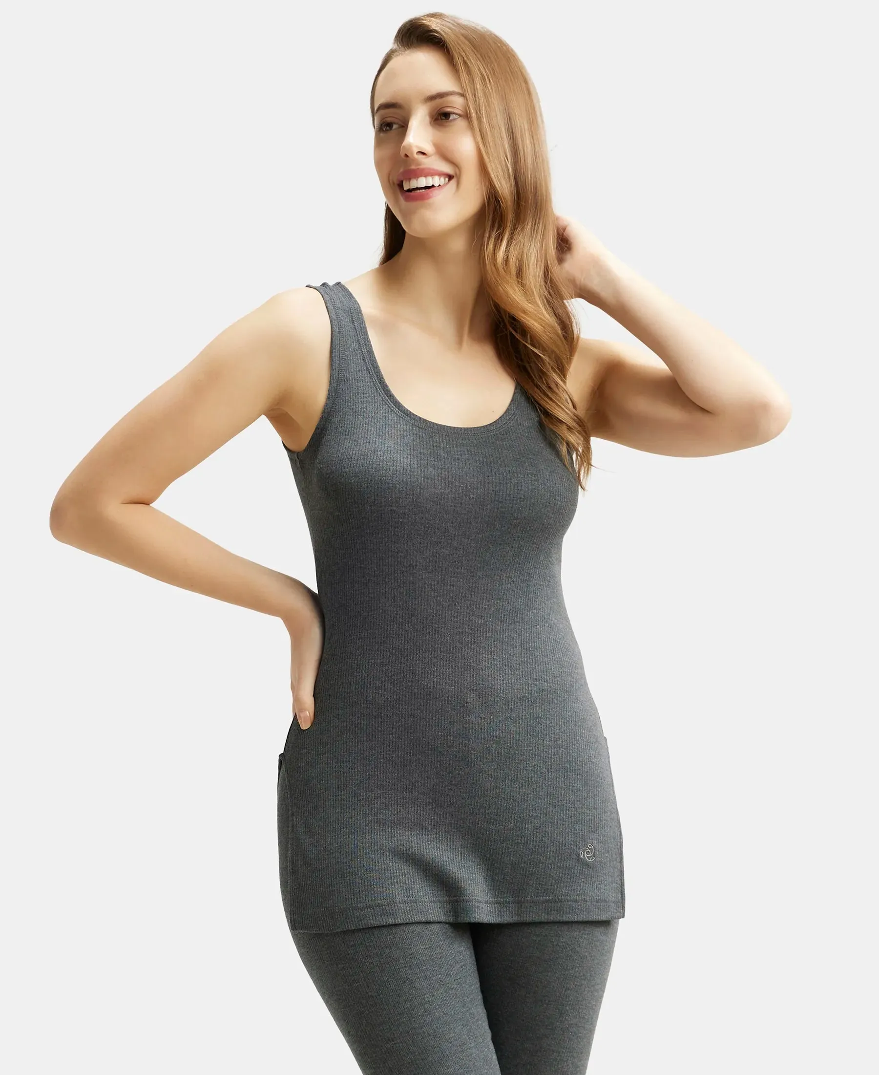 Super Combed Cotton Rich Thermal Tank Top with StayWarm Technology - Charcoal Melange