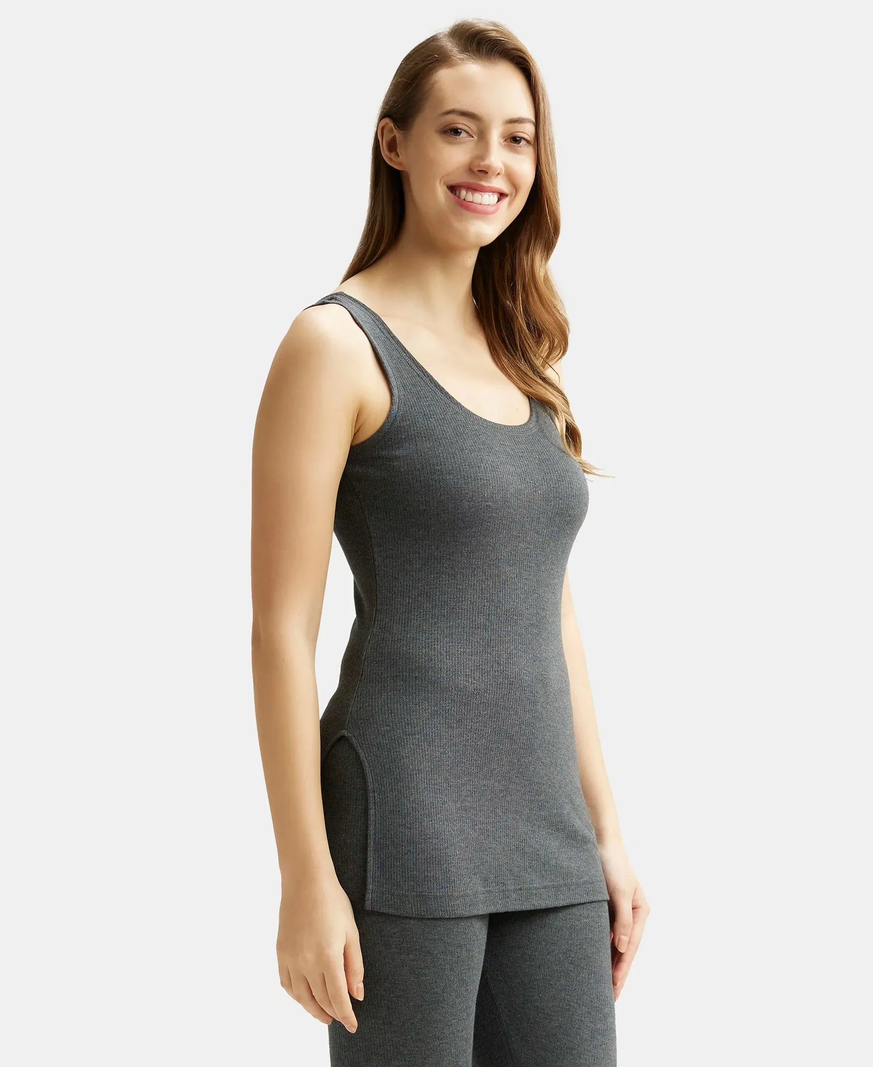 Super Combed Cotton Rich Thermal Tank Top with StayWarm Technology - Charcoal Melange